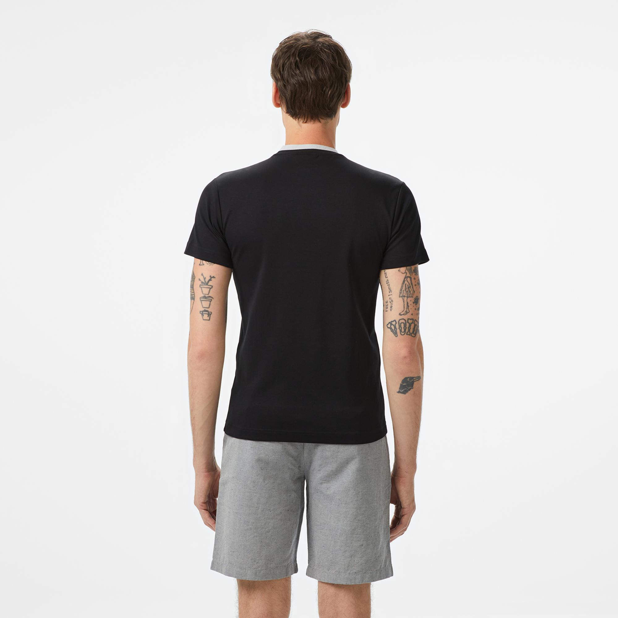 Lacoste Erkek Slim Fit Bisiklet Yaka Baskılı Siyah T-Shirt