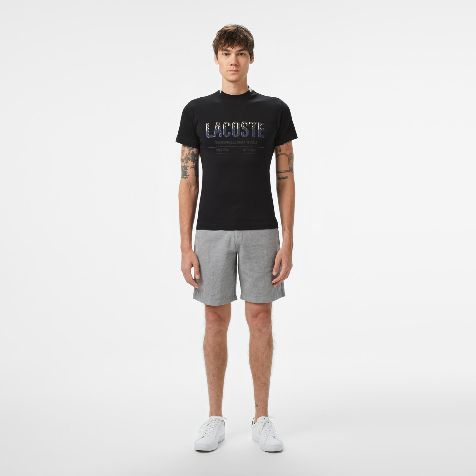 Lacoste Erkek Slim Fit Bisiklet Yaka Baskılı Siyah T-Shirt