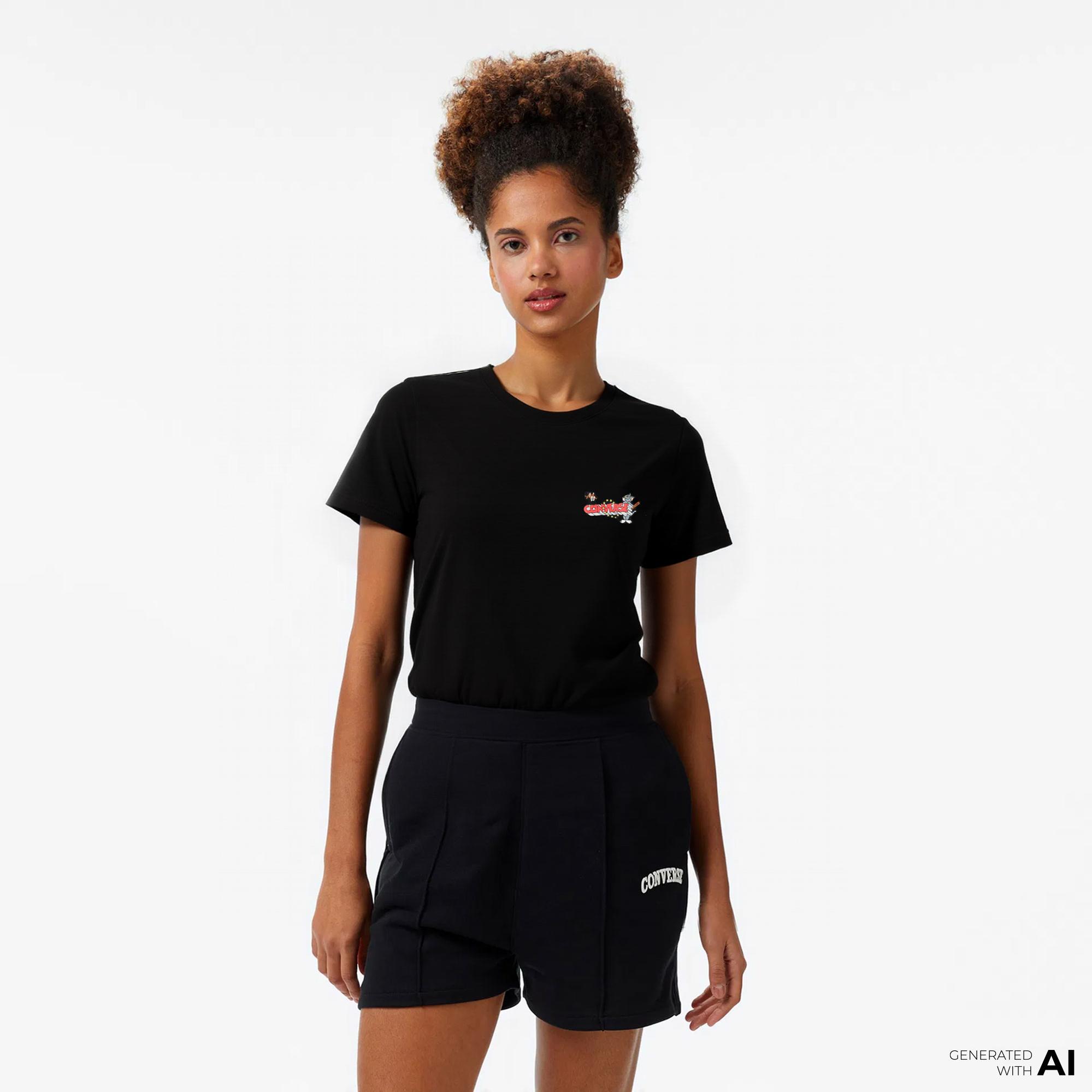 Converse X Tom & Jerry Unisex Siyah T-Shirt