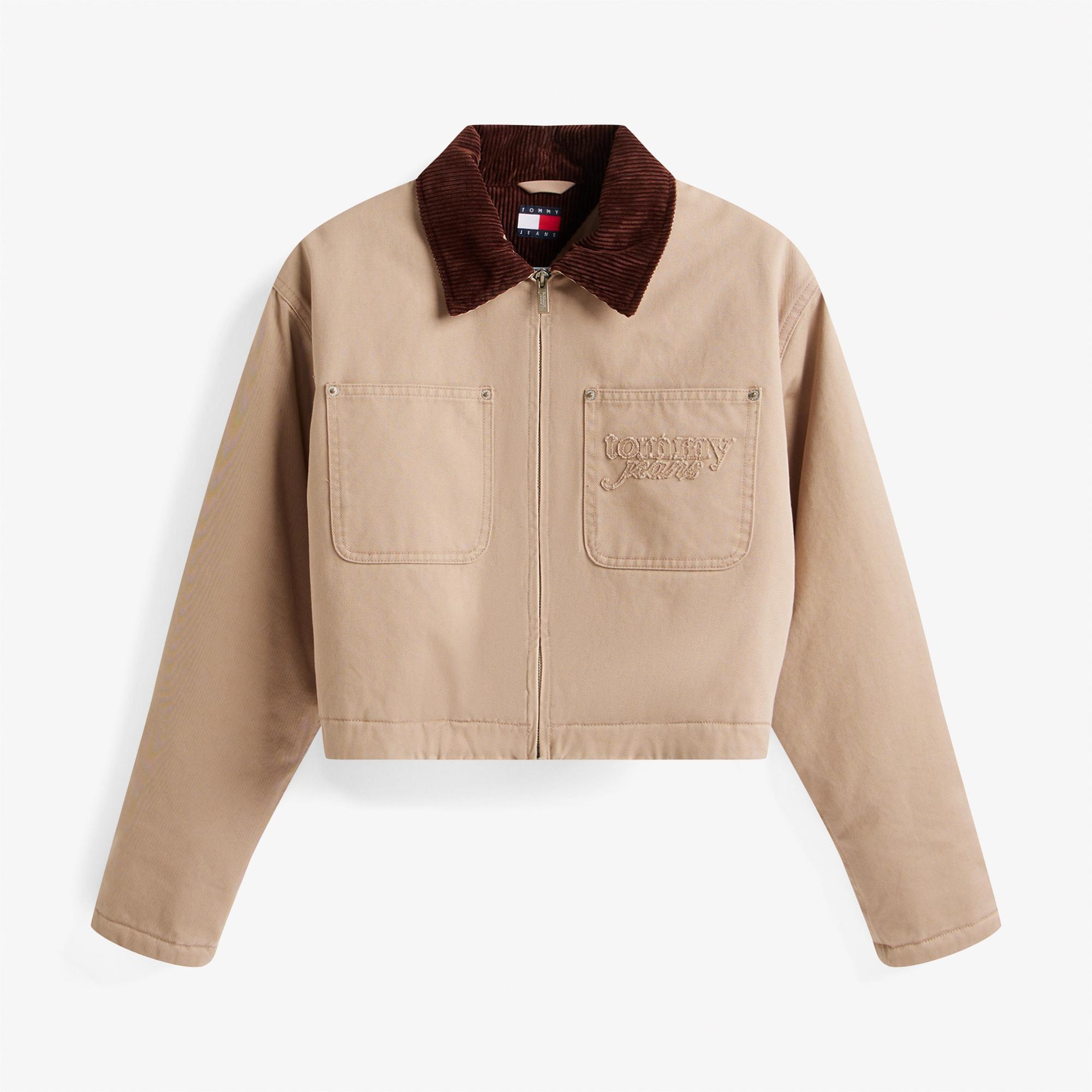 Tommy Jeans Padded Crop Coach Kadın Bej Ceket