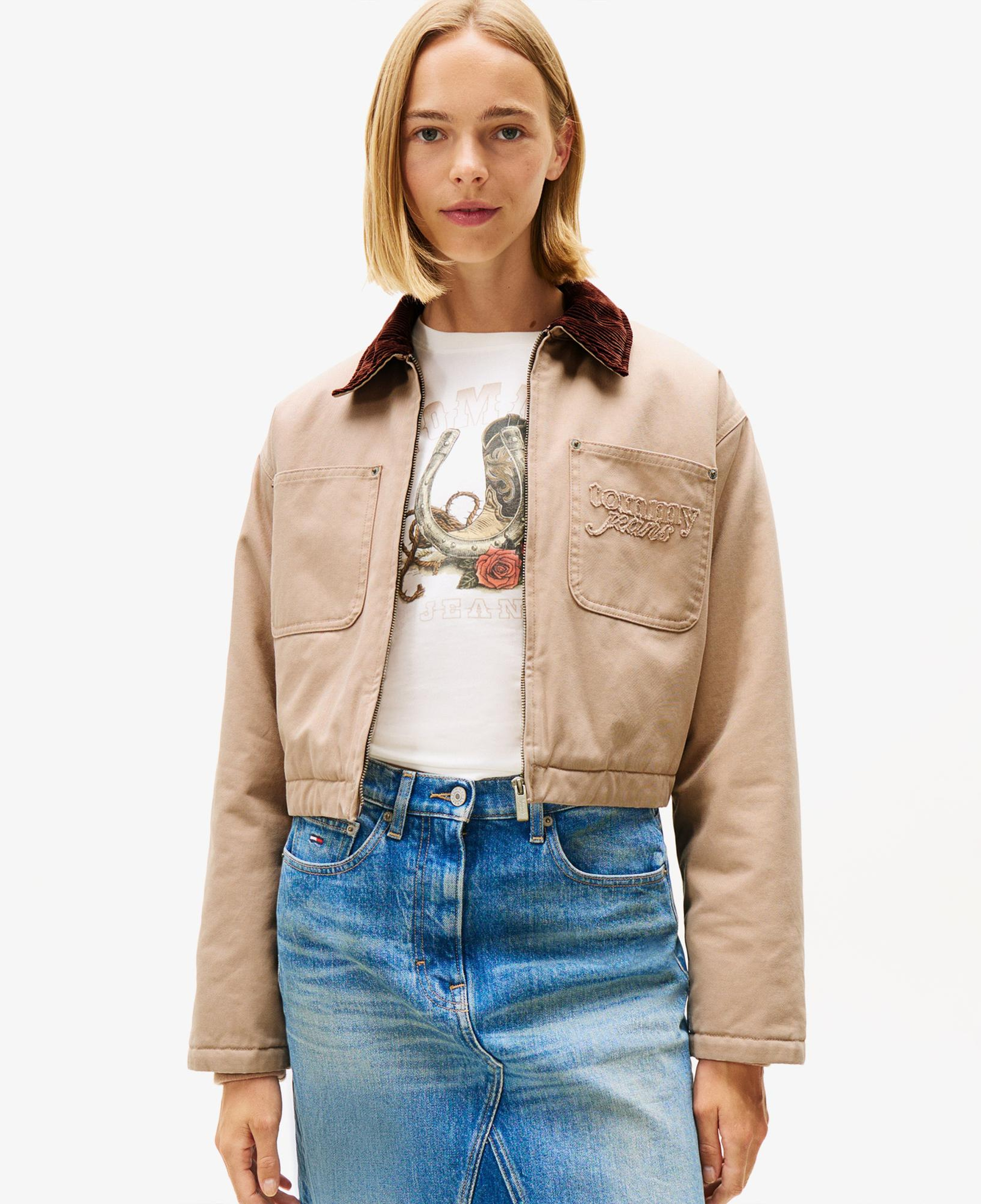 Tommy Jeans Padded Crop Coach Kadın Bej Ceket