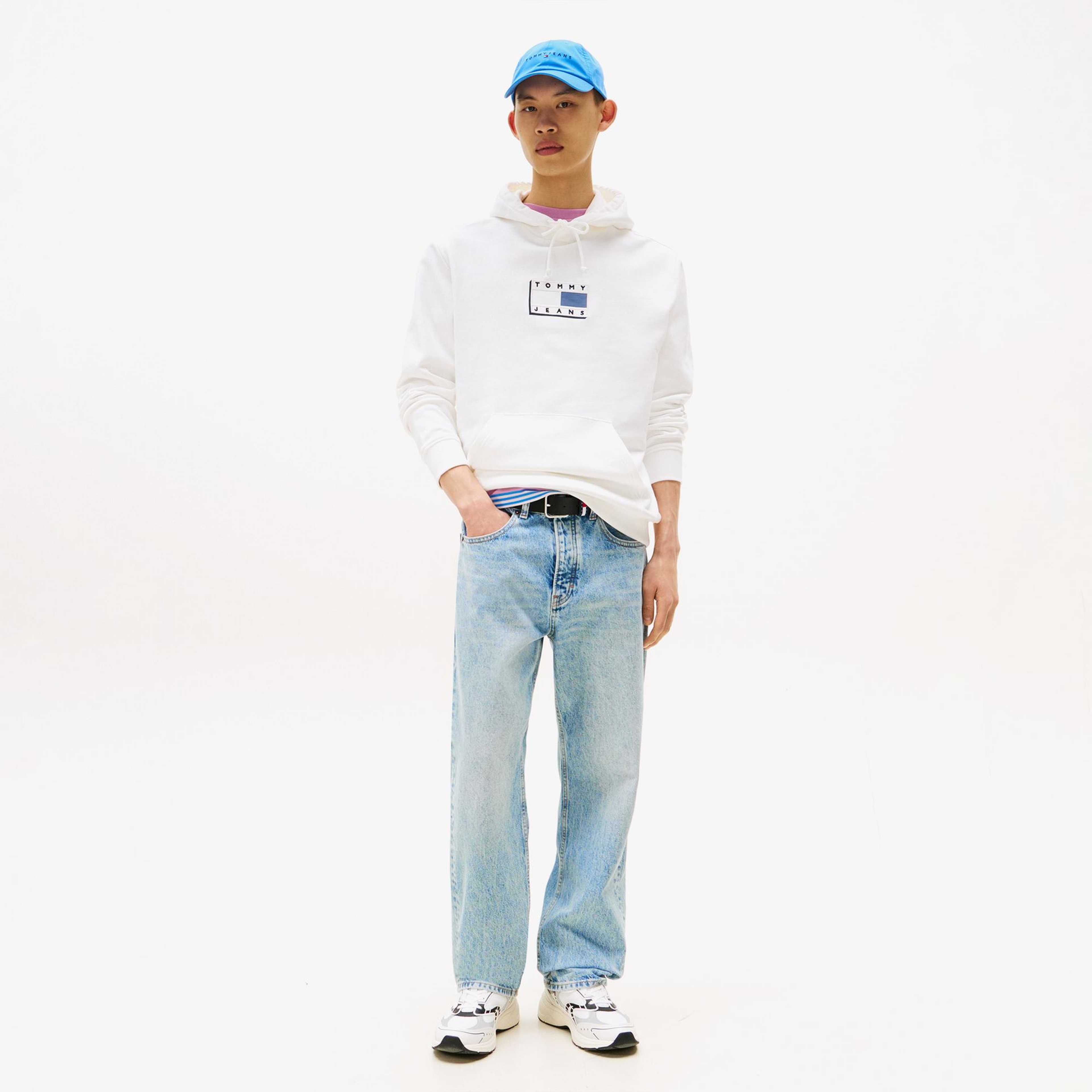 Tommy Jeans Regular Pop Flag Erkek Beyaz Hoodie