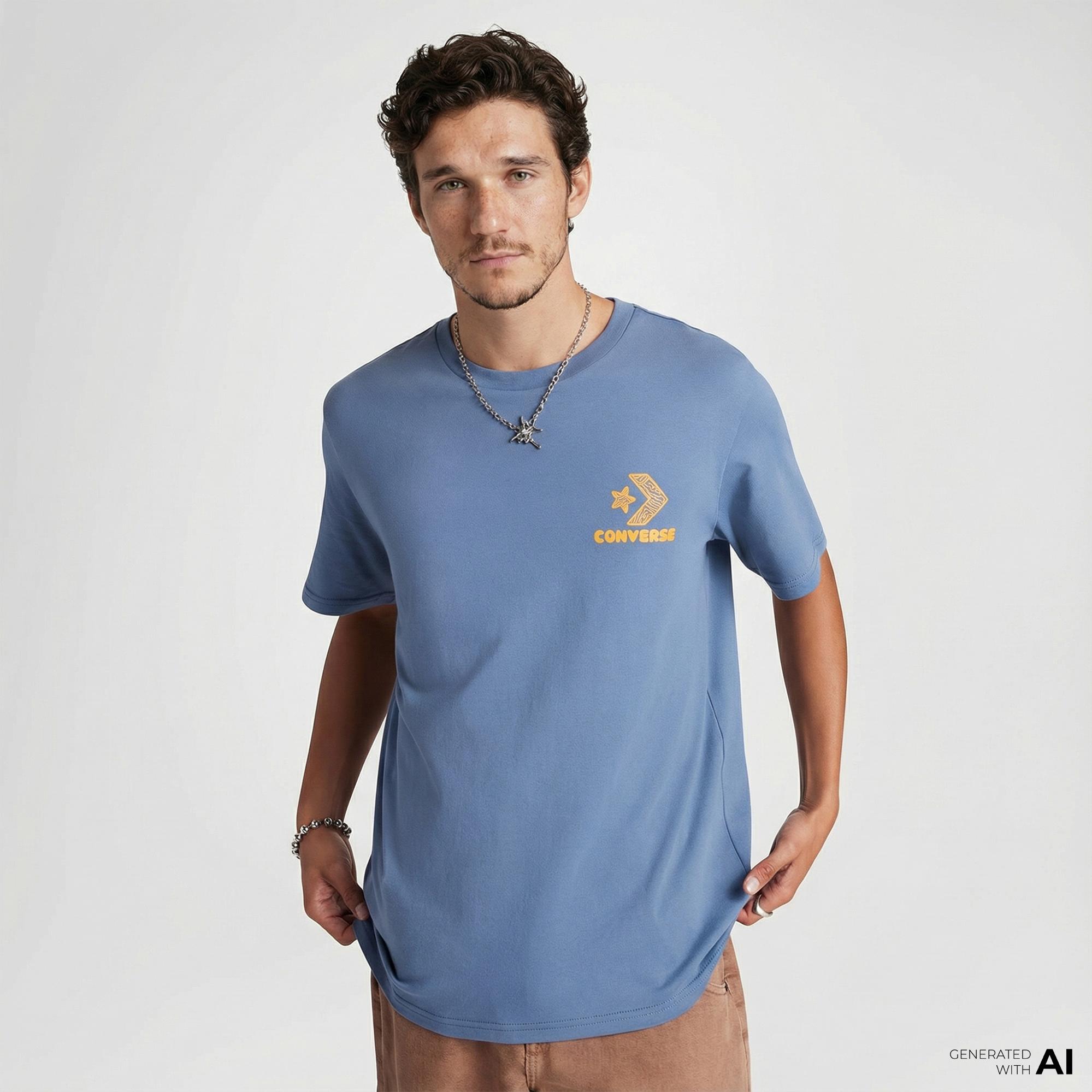 Converse Erkek Grafik Baskılı Mavi T-Shirt