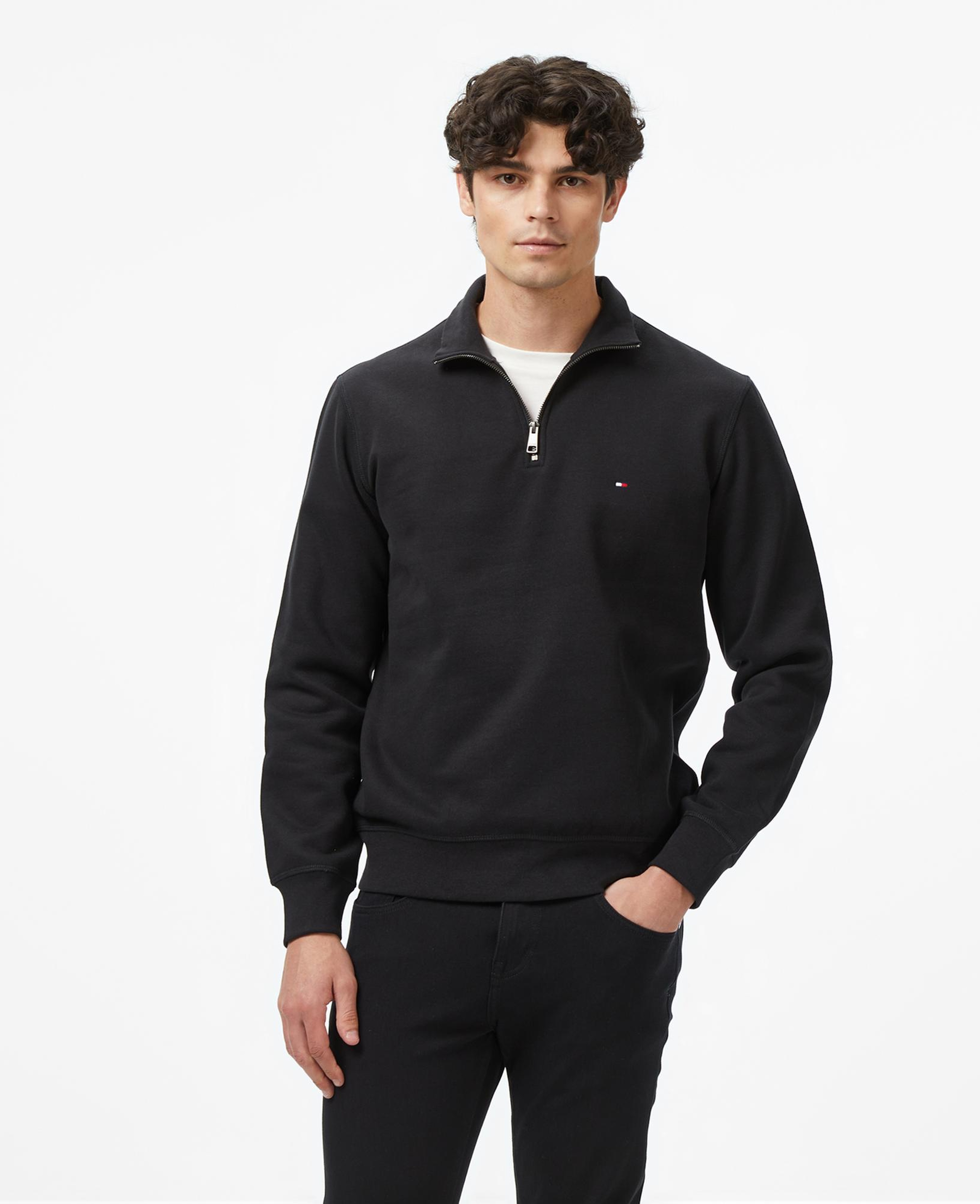 Tommy Hilfiger Essential Fleece 1/4 Erkek Yarım Fermuarlı Siyah Sweatshirt