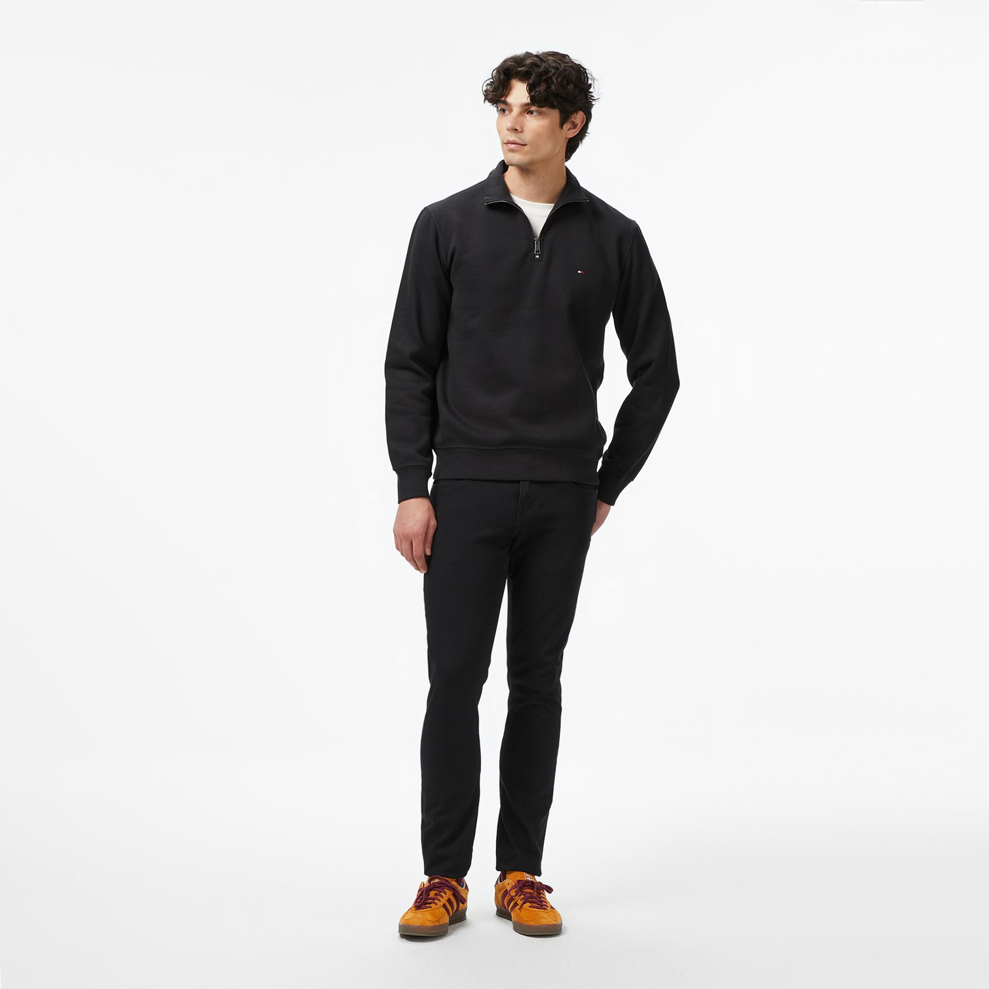 Tommy Hilfiger Essential Fleece 1/4 Erkek Yarım Fermuarlı Siyah Sweatshirt