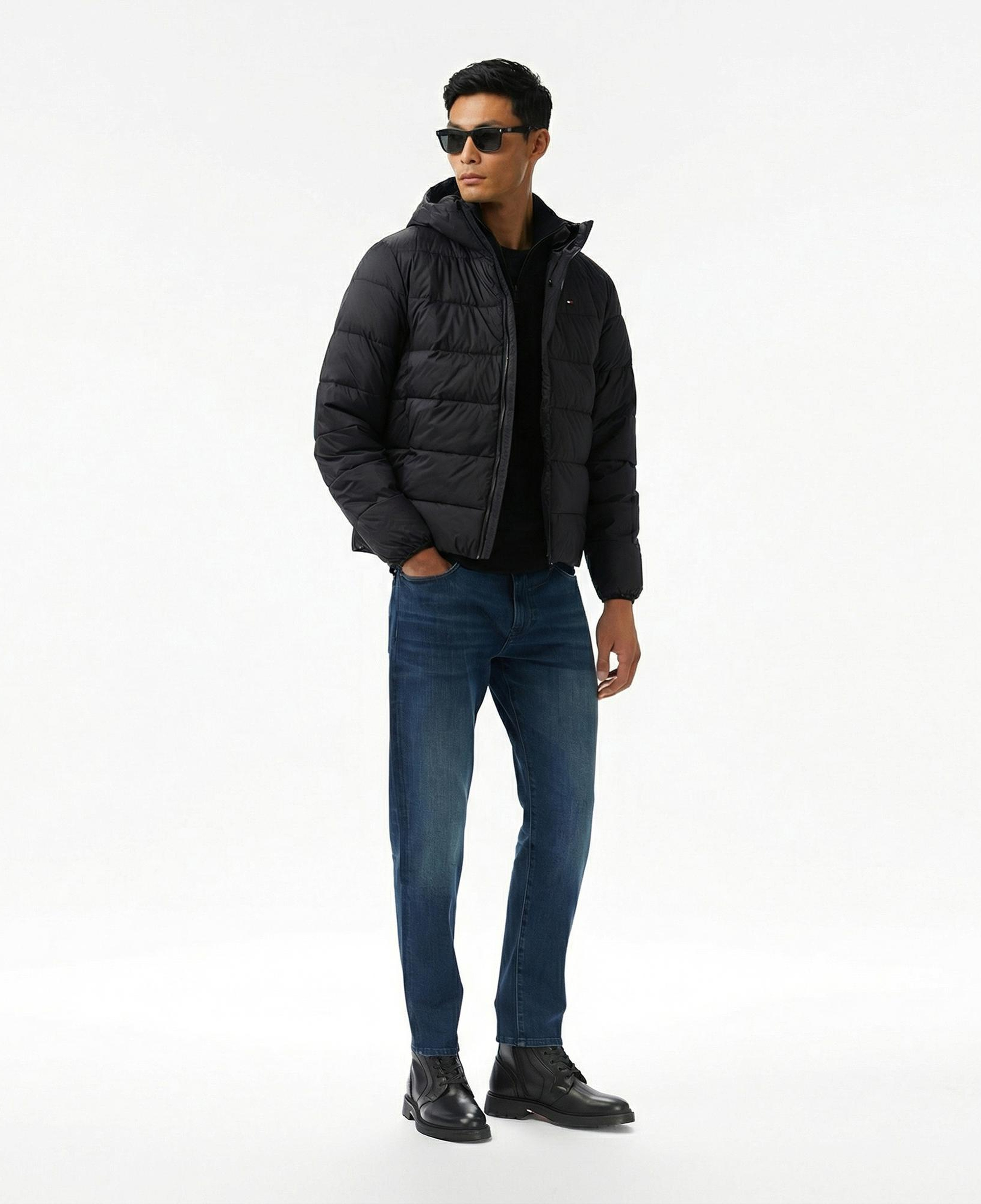 Tommy Hilfiger Mid Weight Erkek Siyah Puffer Mont