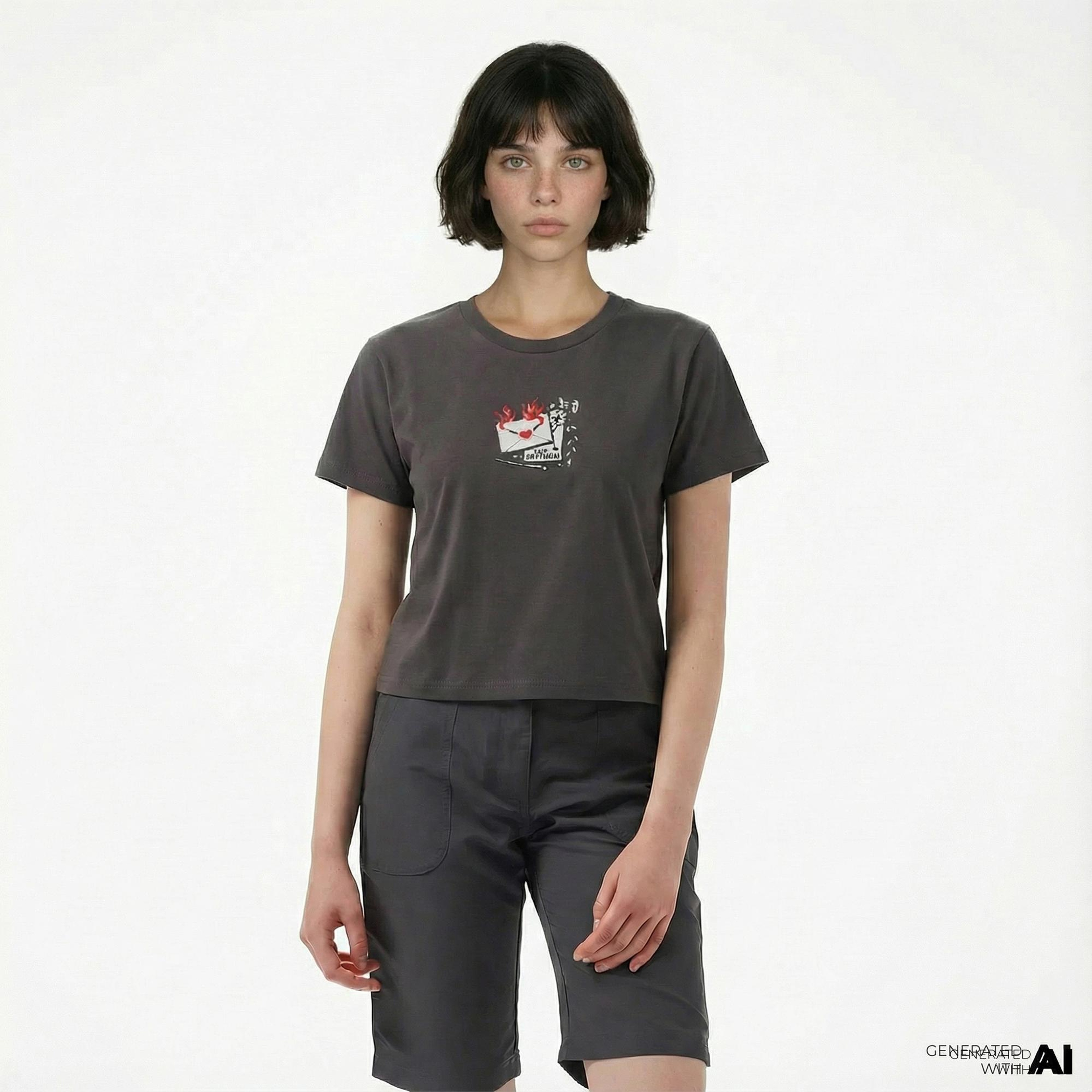 Converse Kadın Slim Fit Baskılı Gri T-Shirt