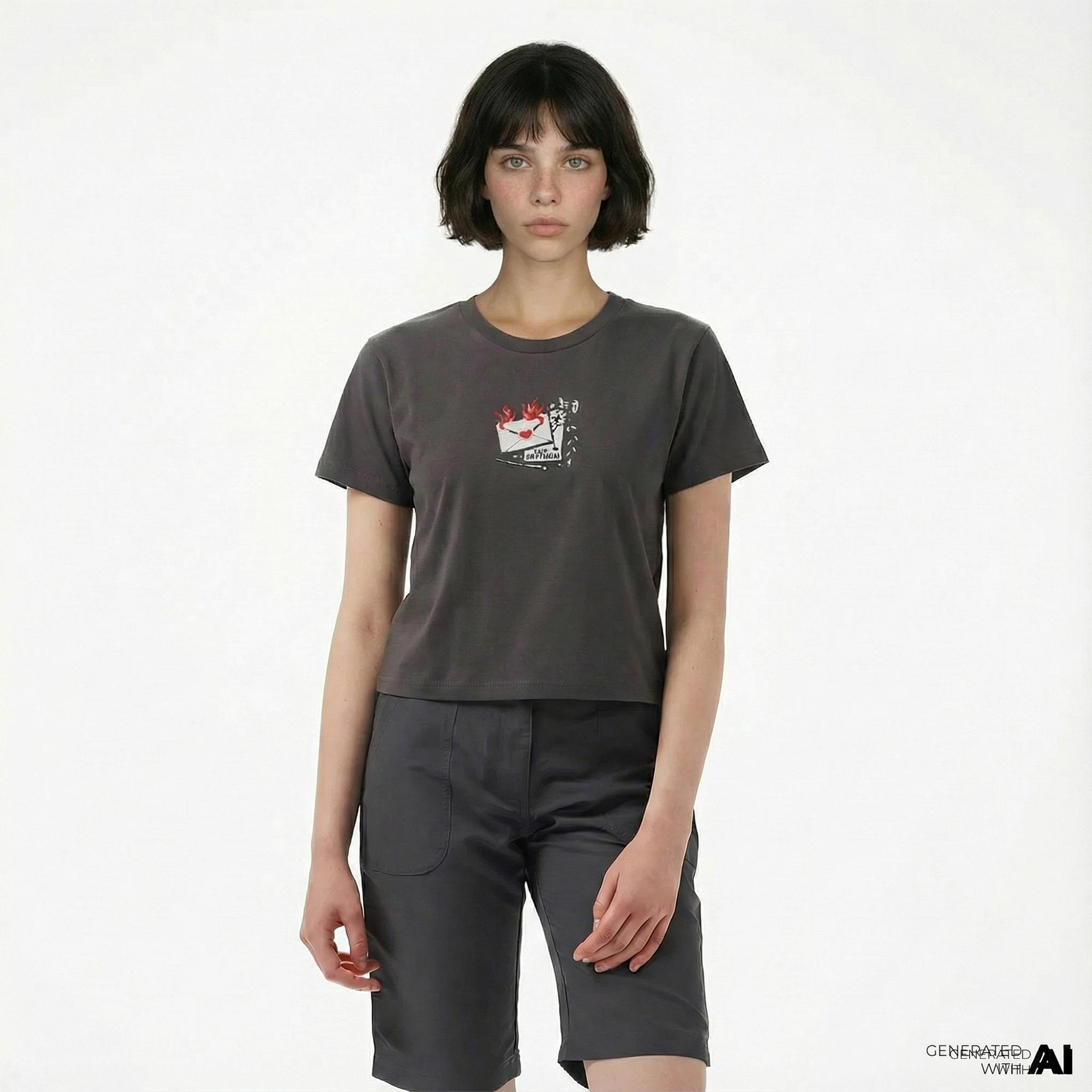 Converse Kadın Slim Fit Baskılı Gri T-Shirt
