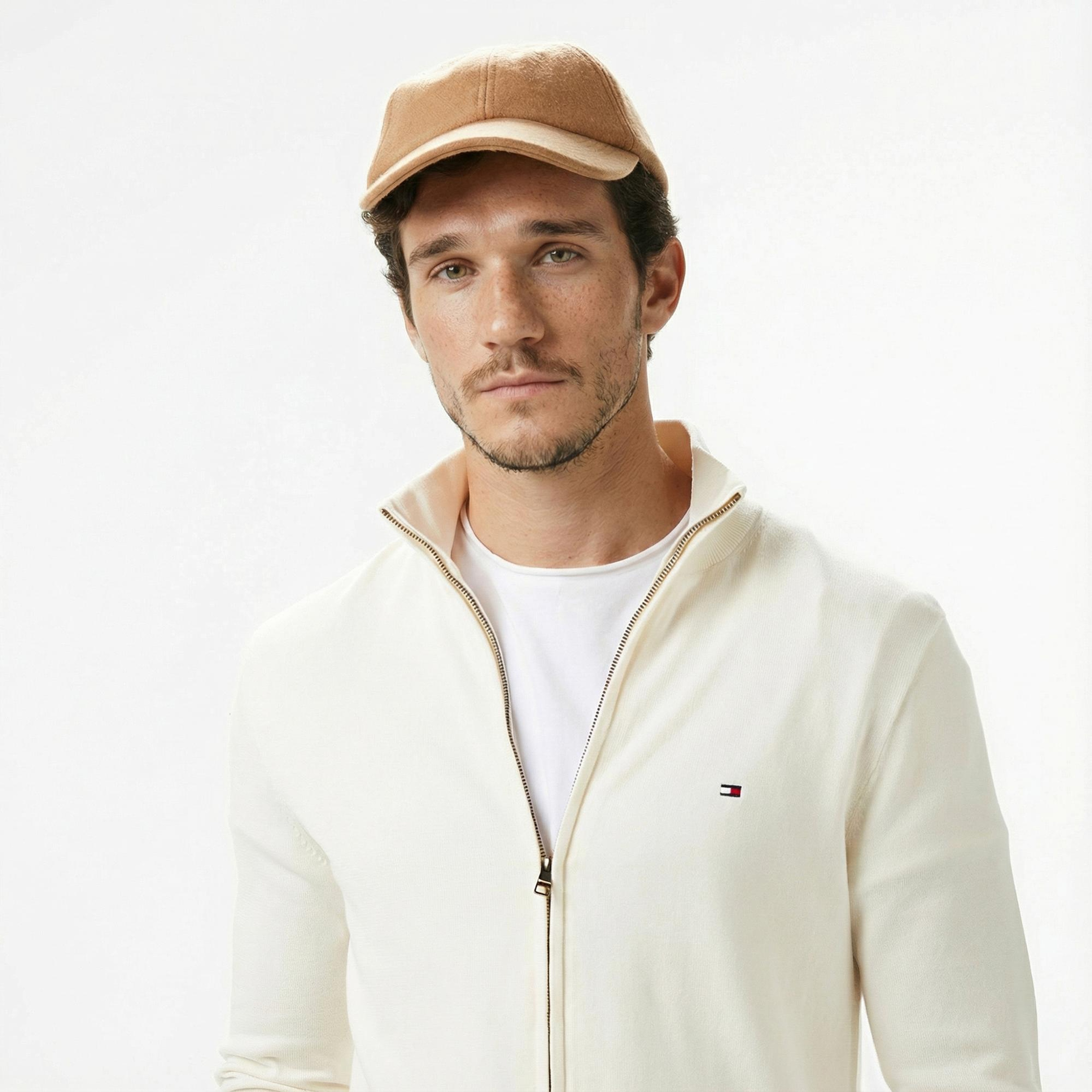 Tommy Hilfiger Essential Zip Erkek Triko Krem Hırka