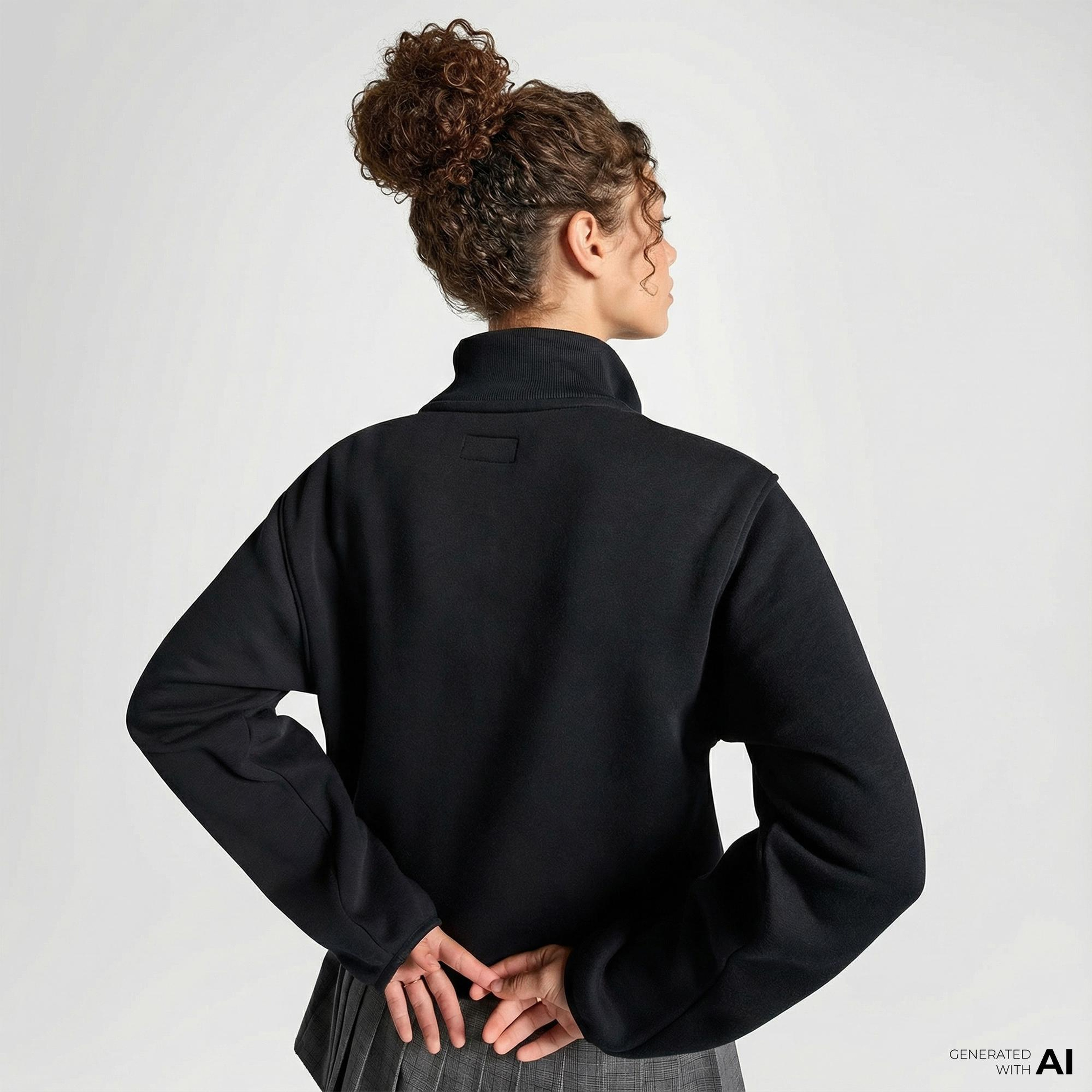 Converse Kadın Yarım Fermuarlı Siyah Sweatshirt