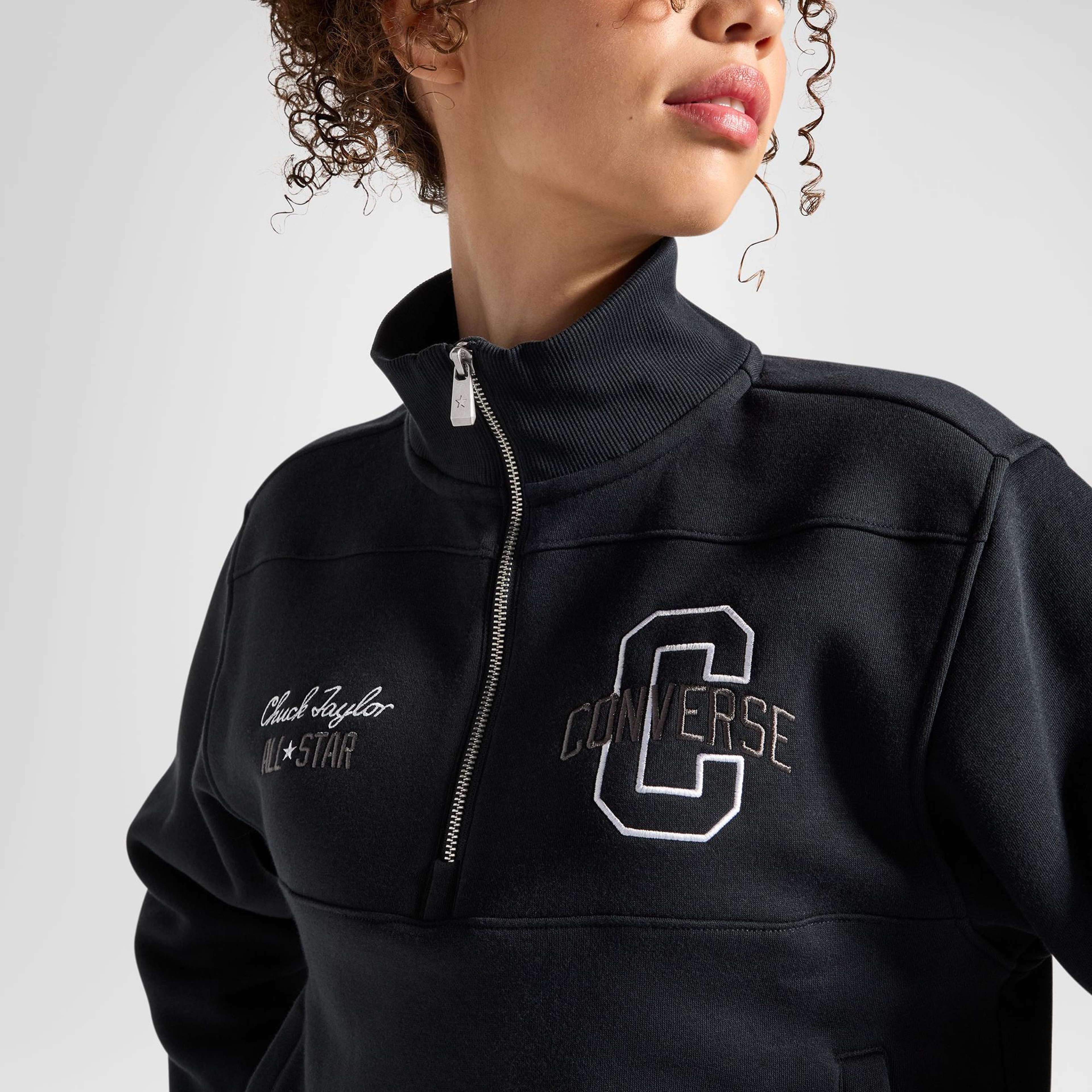 Converse Kadın Yarım Fermuarlı Siyah Sweatshirt