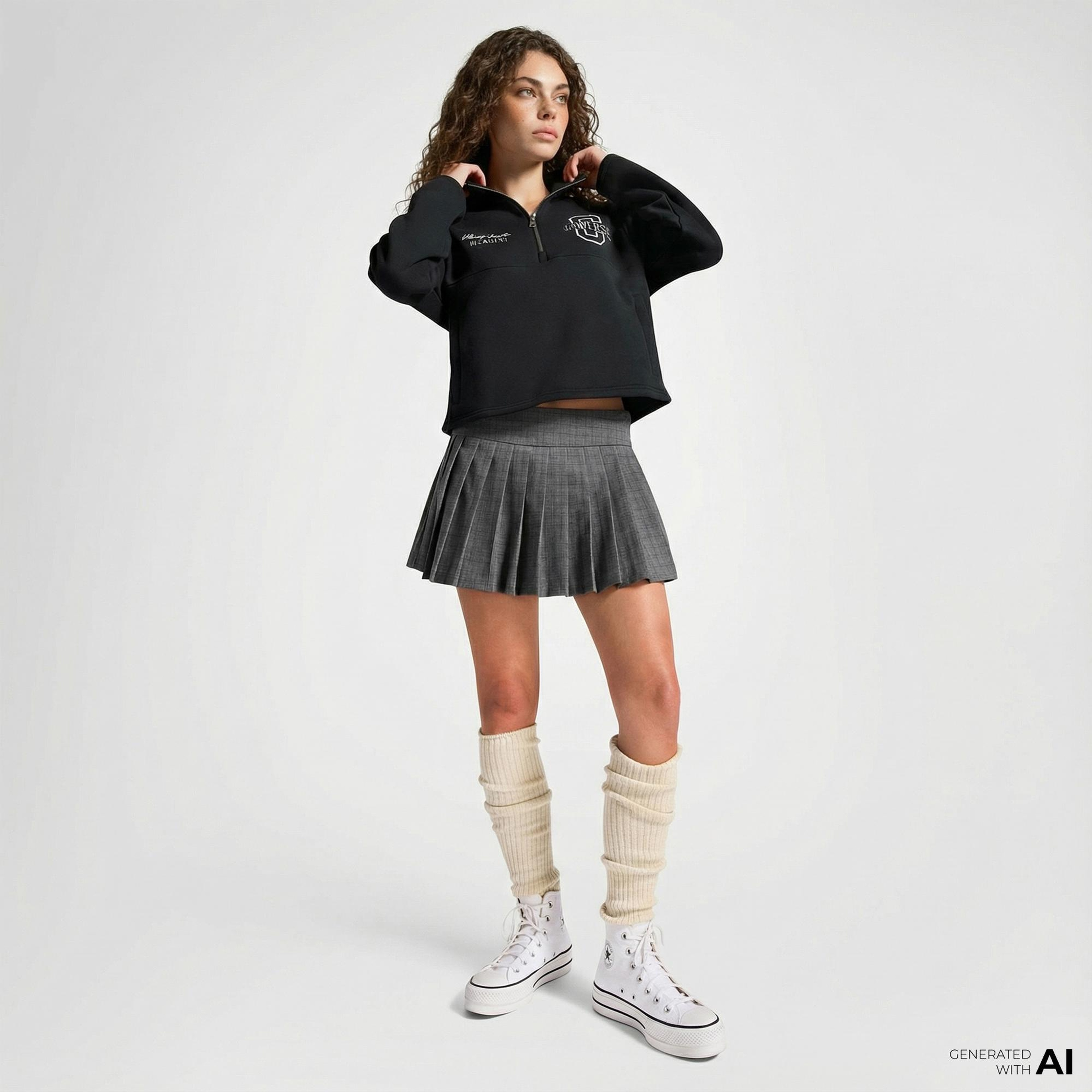 Converse Kadın Yarım Fermuarlı Siyah Sweatshirt