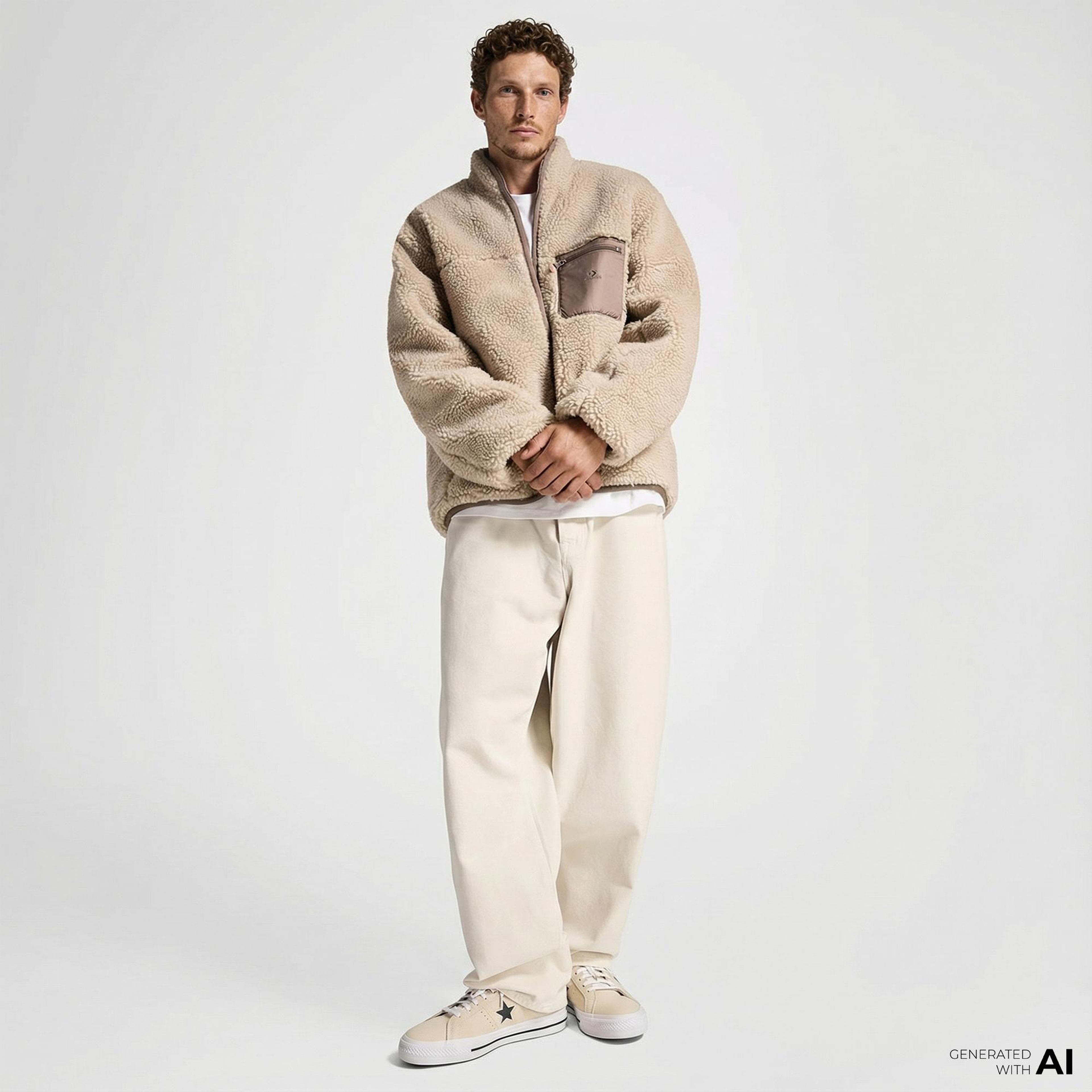 Converse Erkek Dik Yaka Çift Taraflı Bej Mont