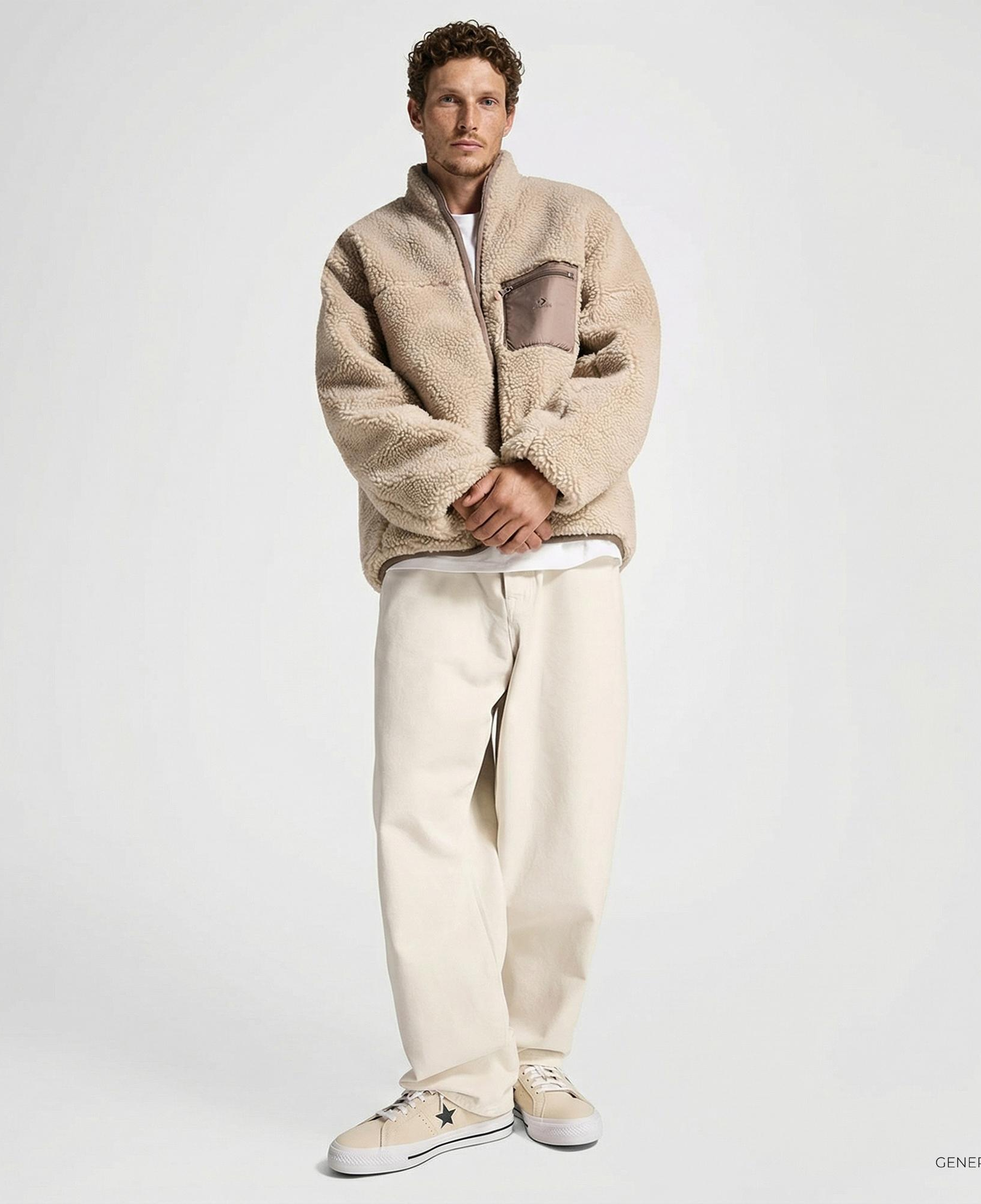 Converse Erkek Dik Yaka Çift Taraflı Bej Mont