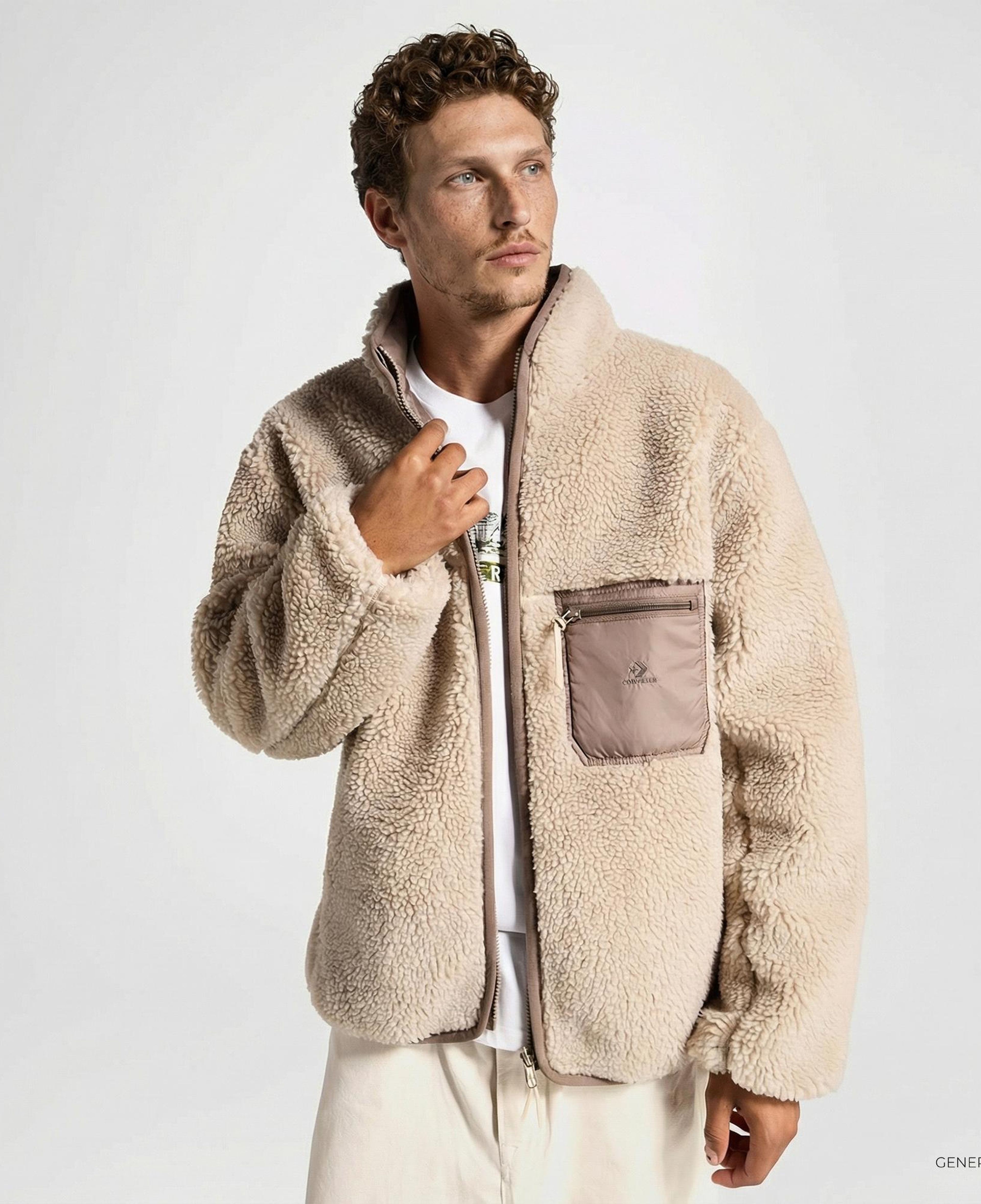 Converse Erkek Dik Yaka Çift Taraflı Bej Mont