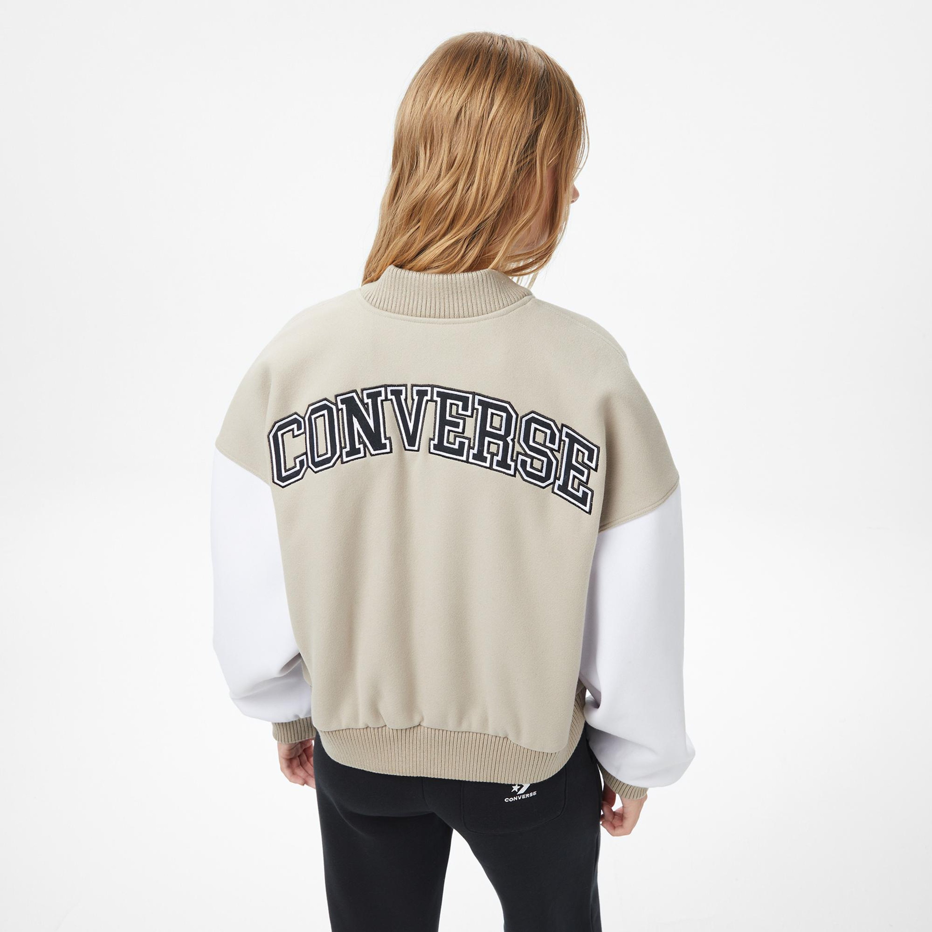 Converse Kadın Dik Yaka Bej Bomber Ceket