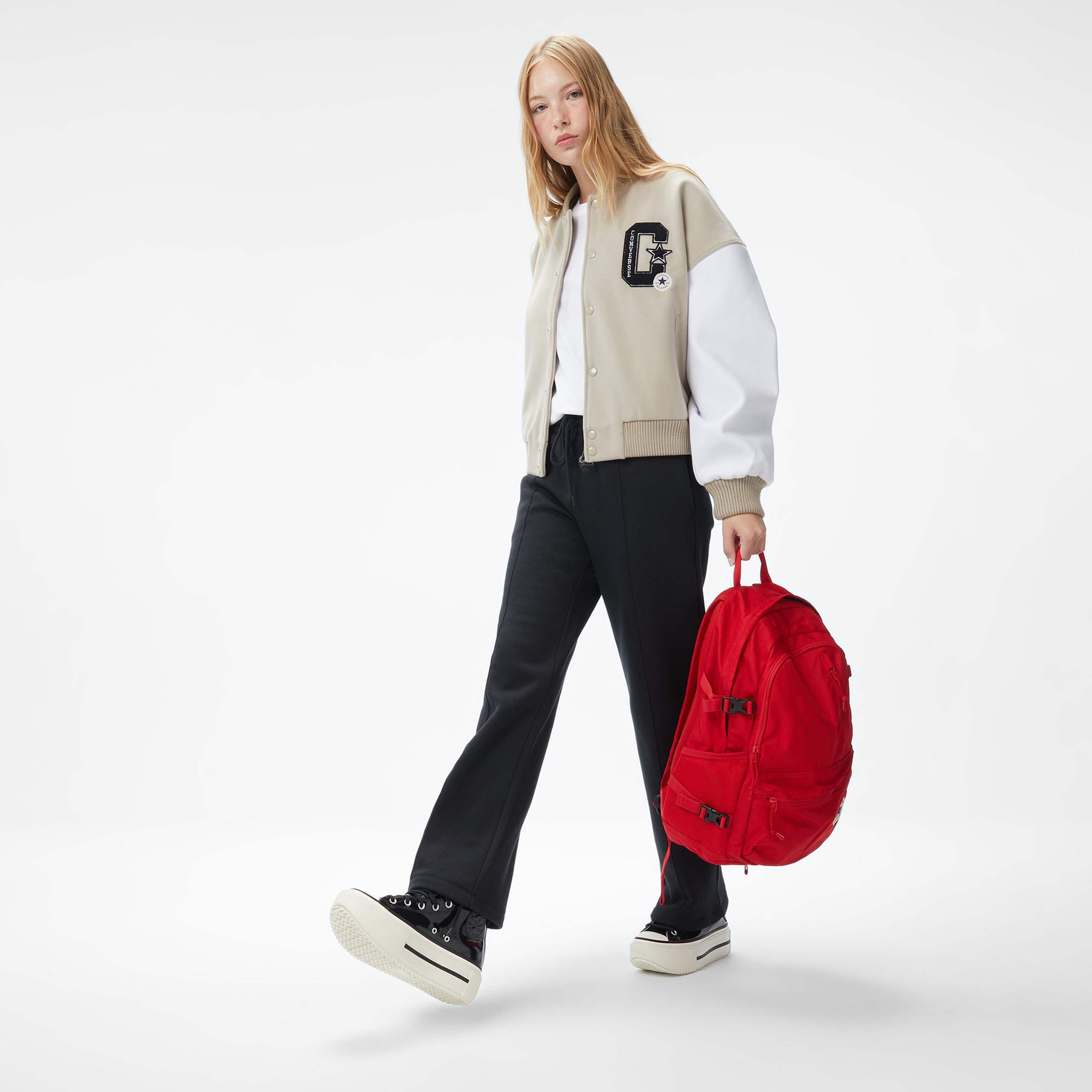 Converse Kadın Dik Yaka Bej Bomber Ceket