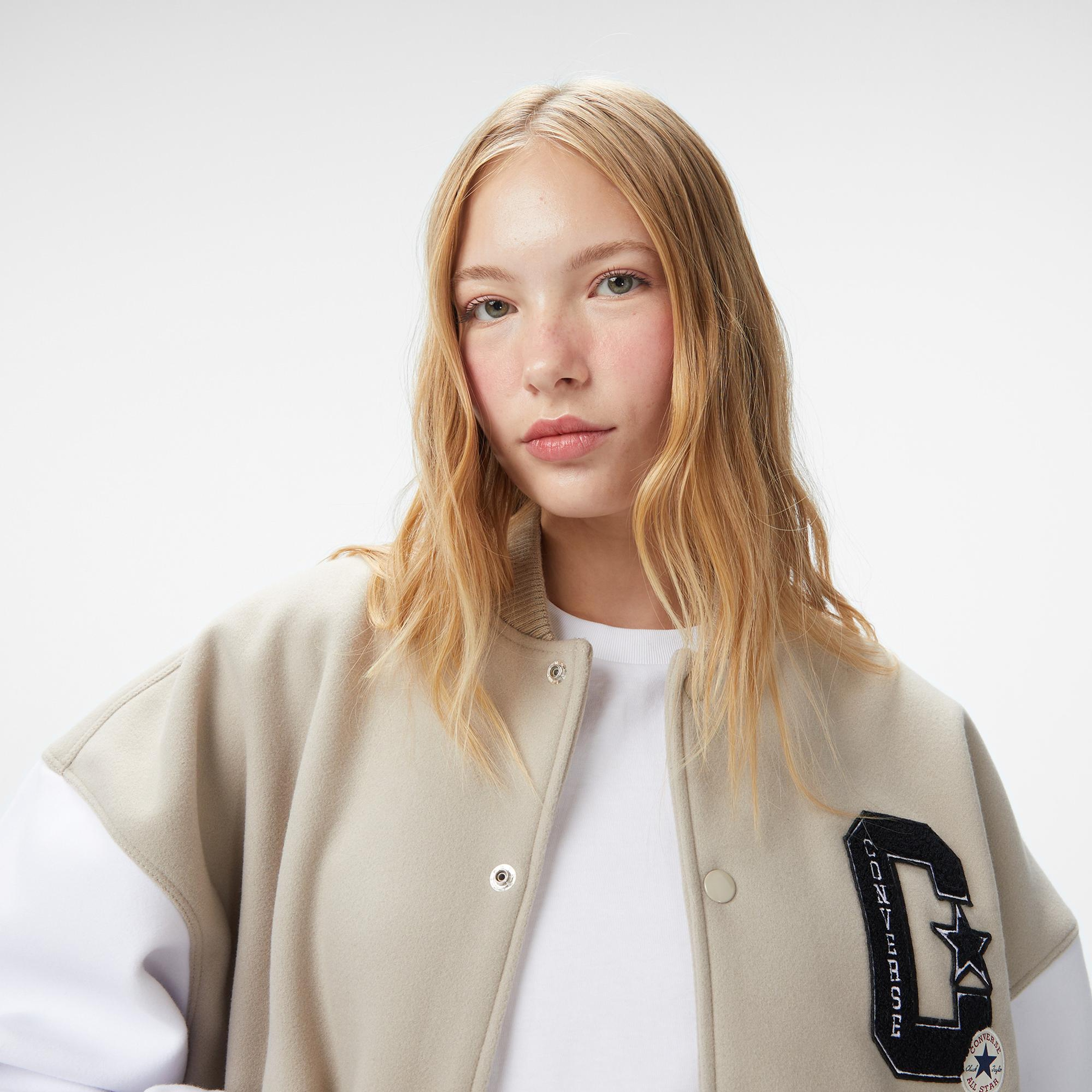 Converse Kadın Dik Yaka Bej Bomber Ceket