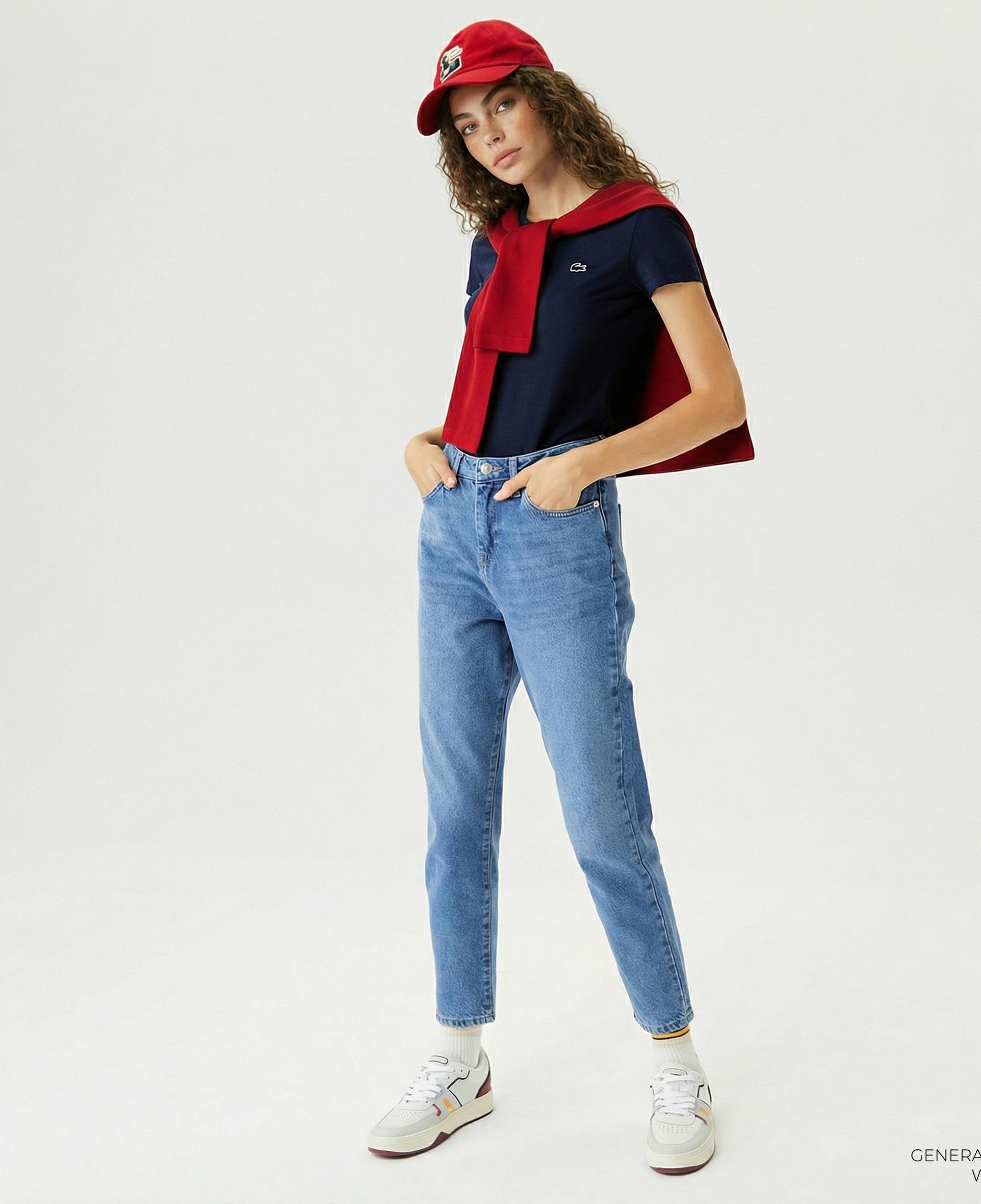 Lacoste Kadın Slim Fit V Yaka Lacivert T-Shirt