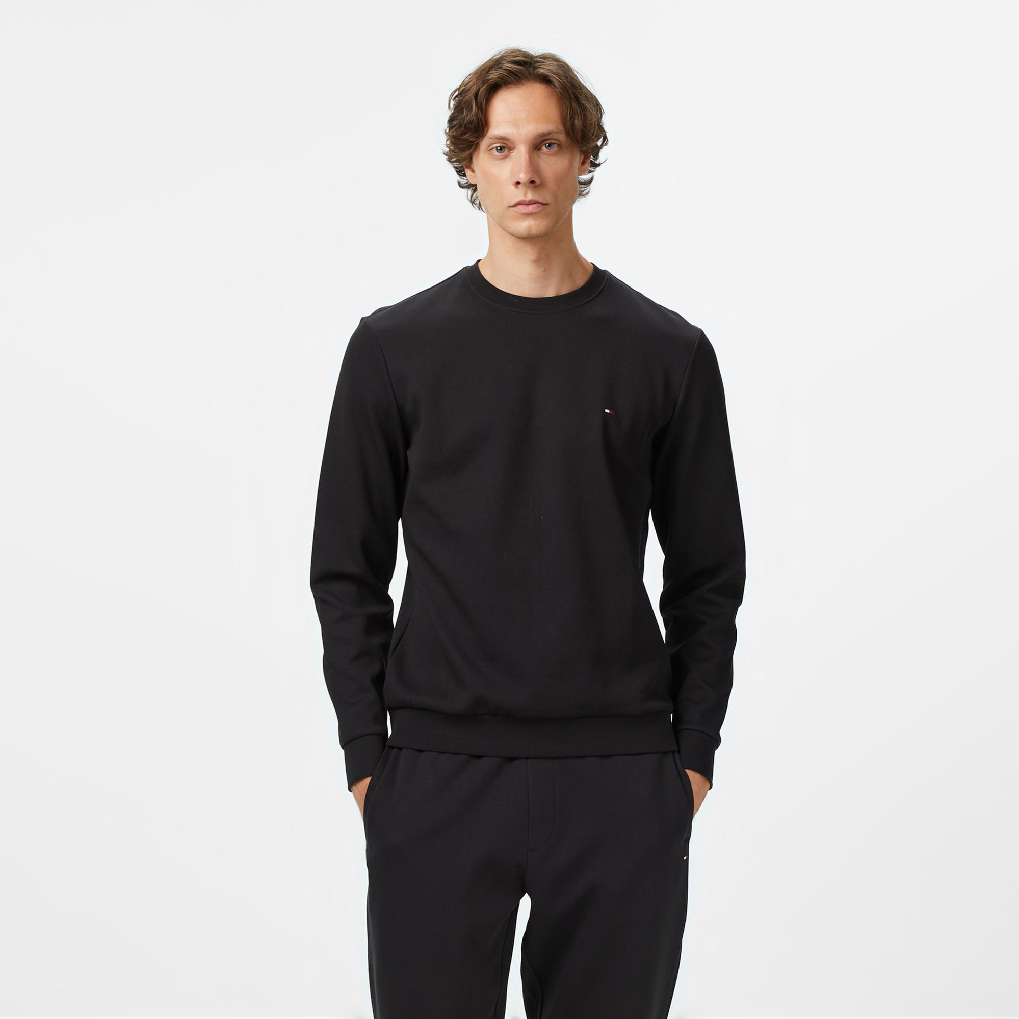 Tommy Hilfiger Essential Intechno Yuvarlak Yaka Erkek Siyah Sweatshirt