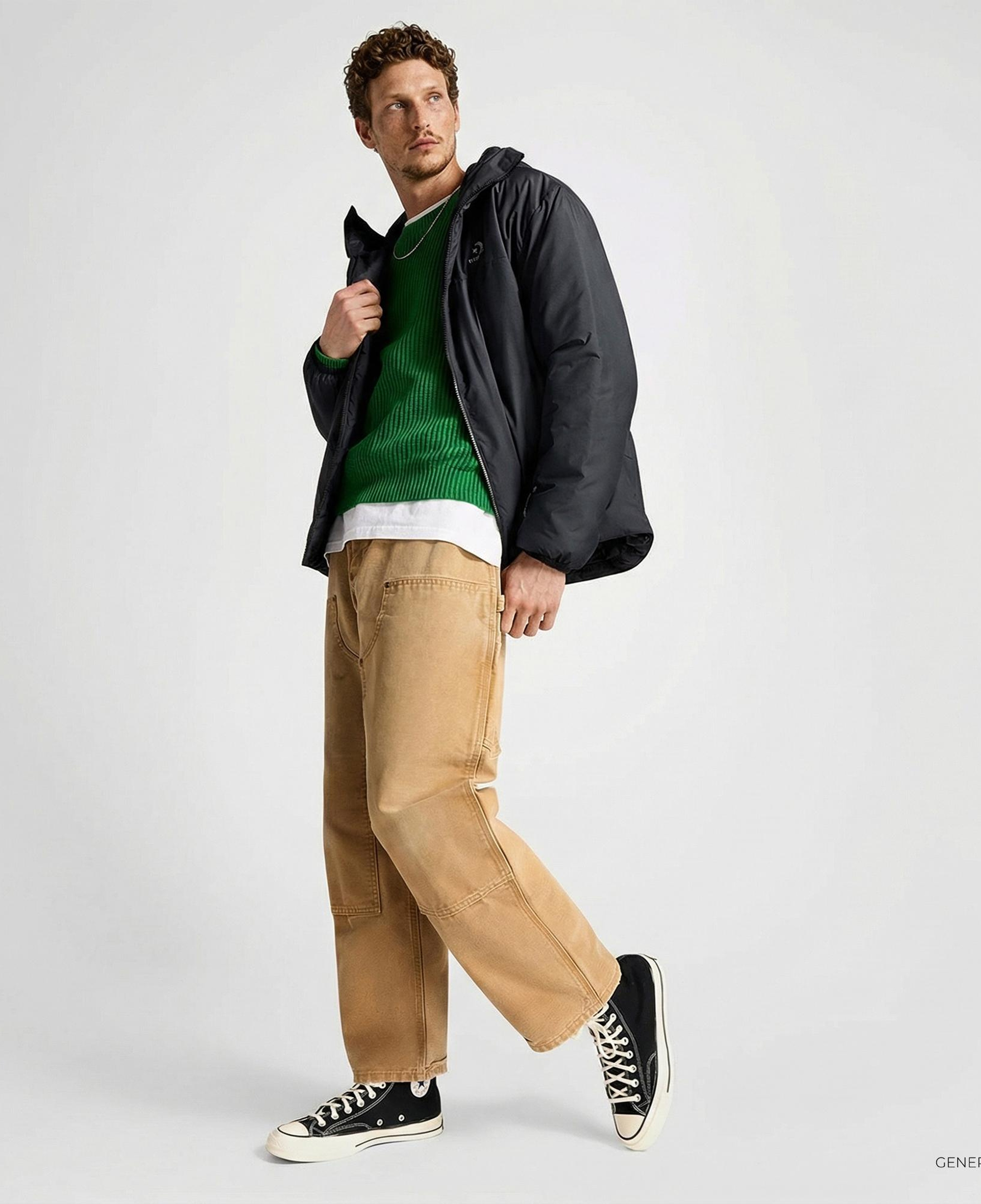 Converse Erkek Kapüşonlu Renk Bloklu Siyah Mont