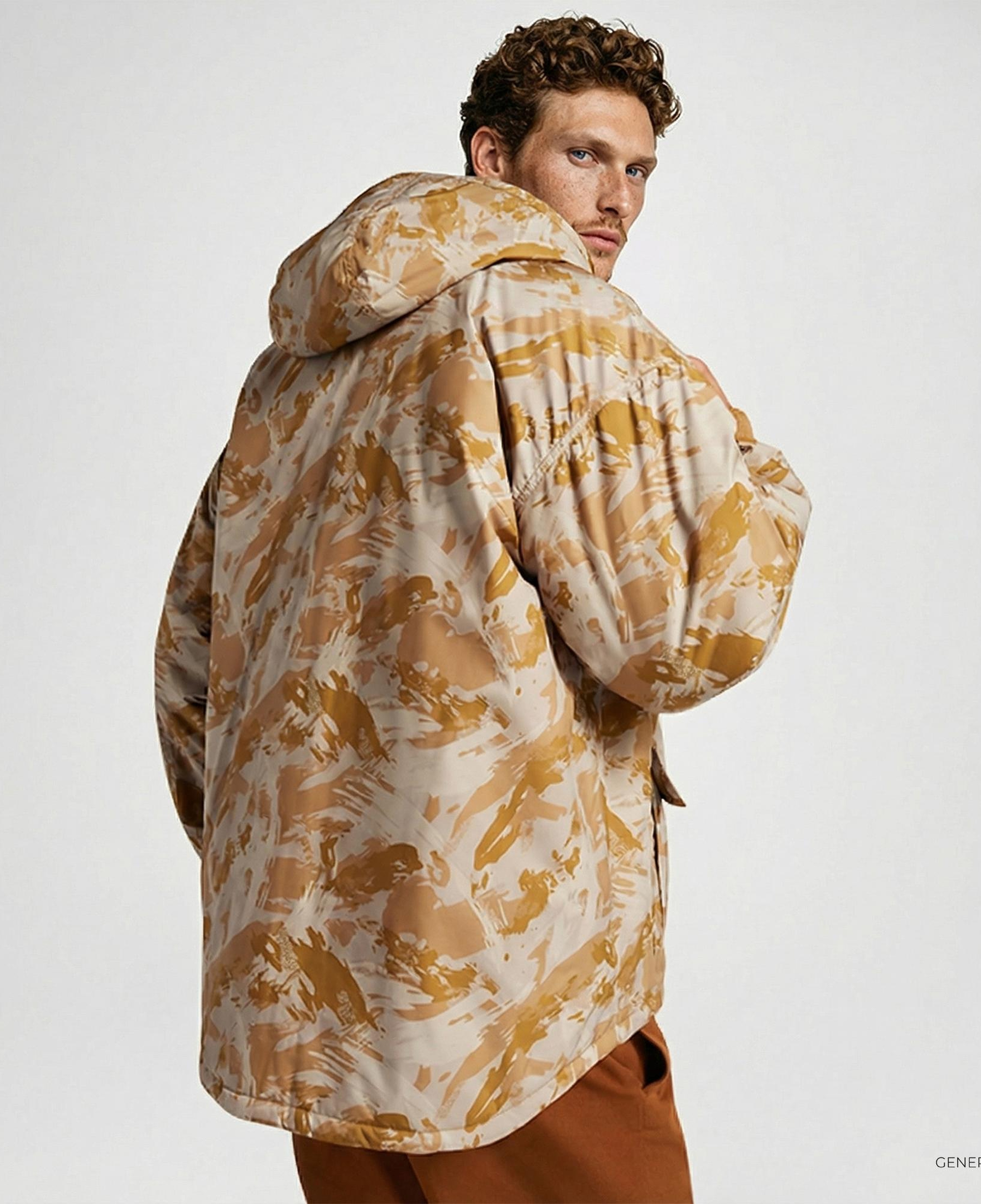 Converse Kamuflaj Desenli Standart Fit Erkek Hardal Ceket