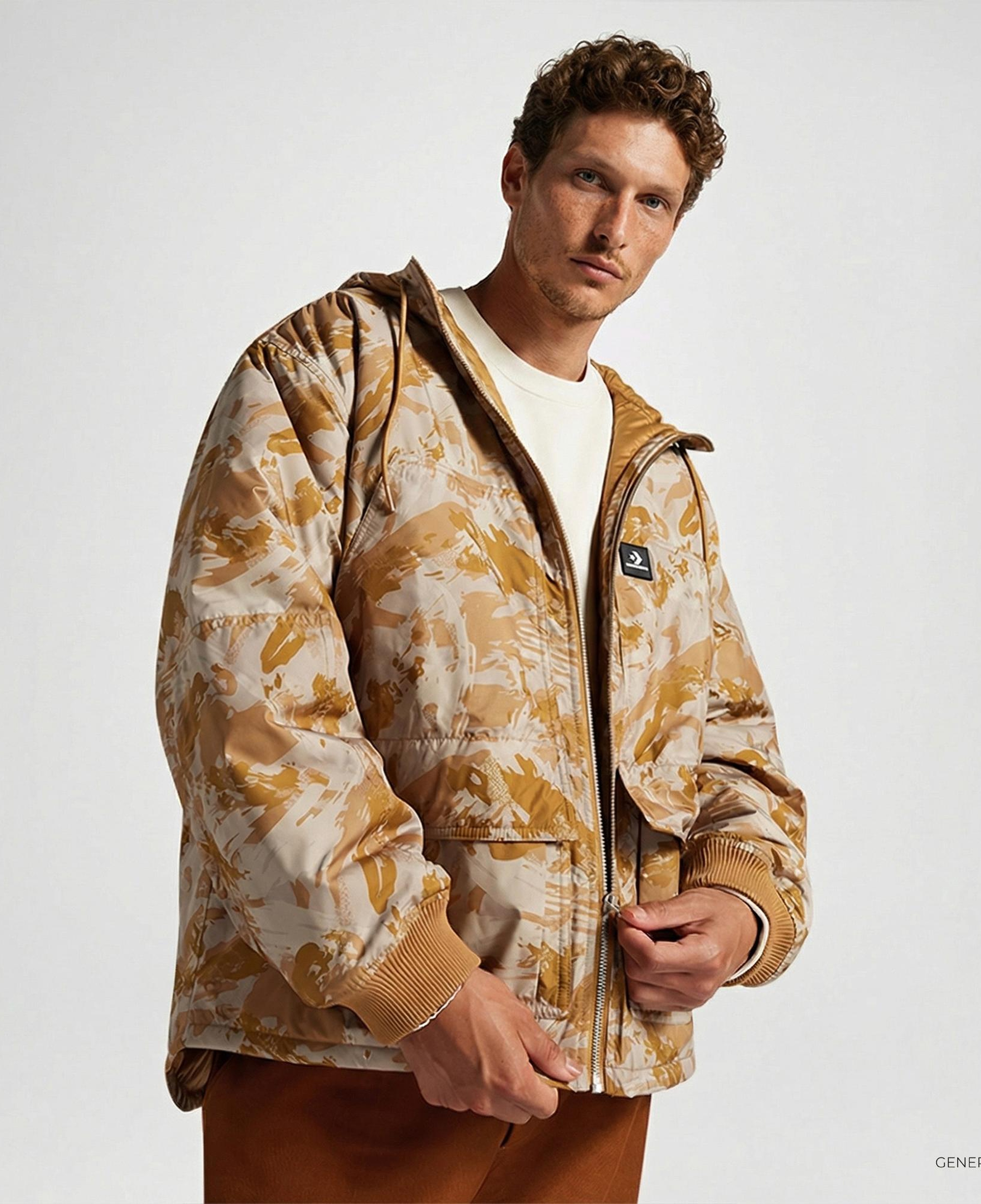 Converse Kamuflaj Desenli Standart Fit Erkek Hardal Ceket