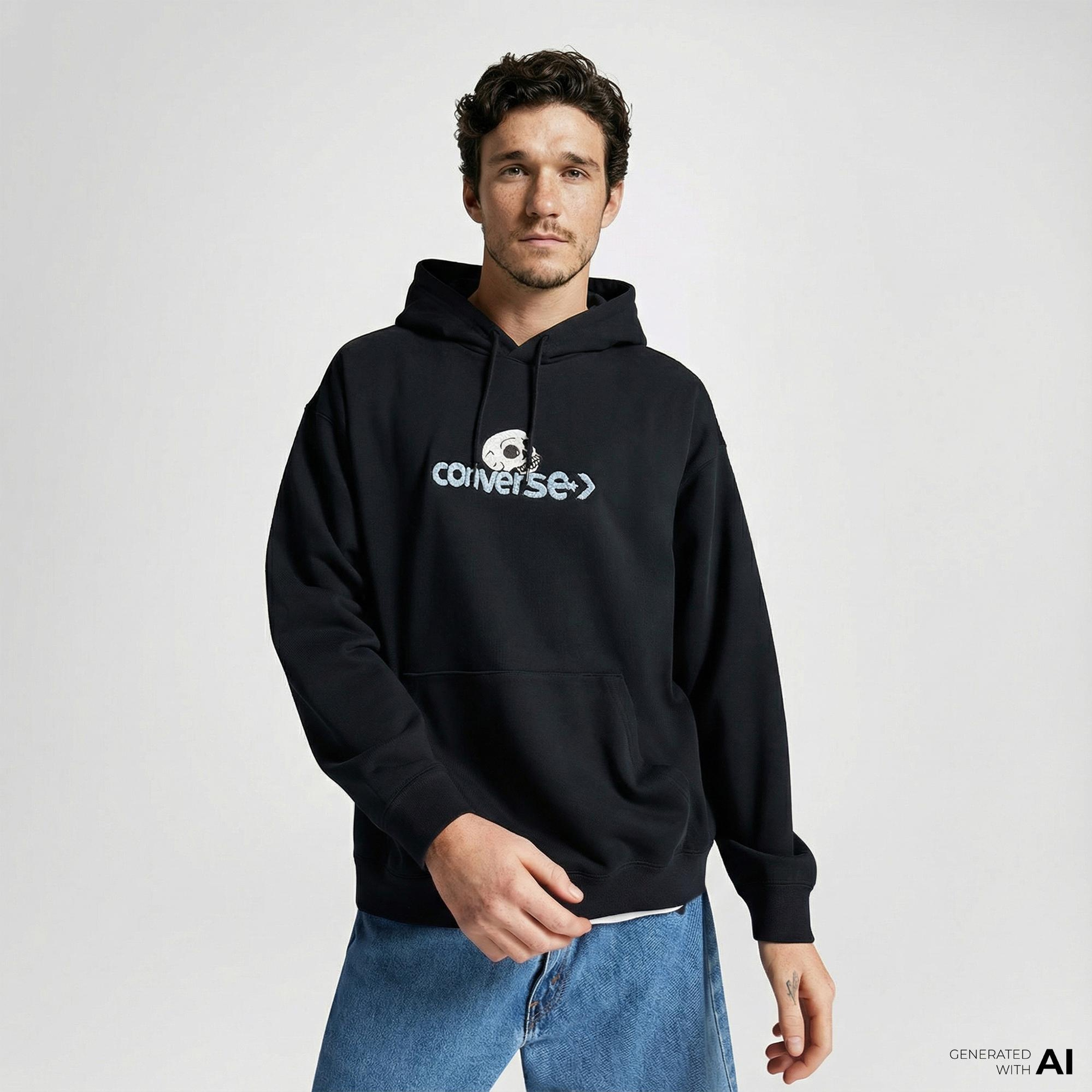 Converse Skull Erkek Siyah Hoodie
