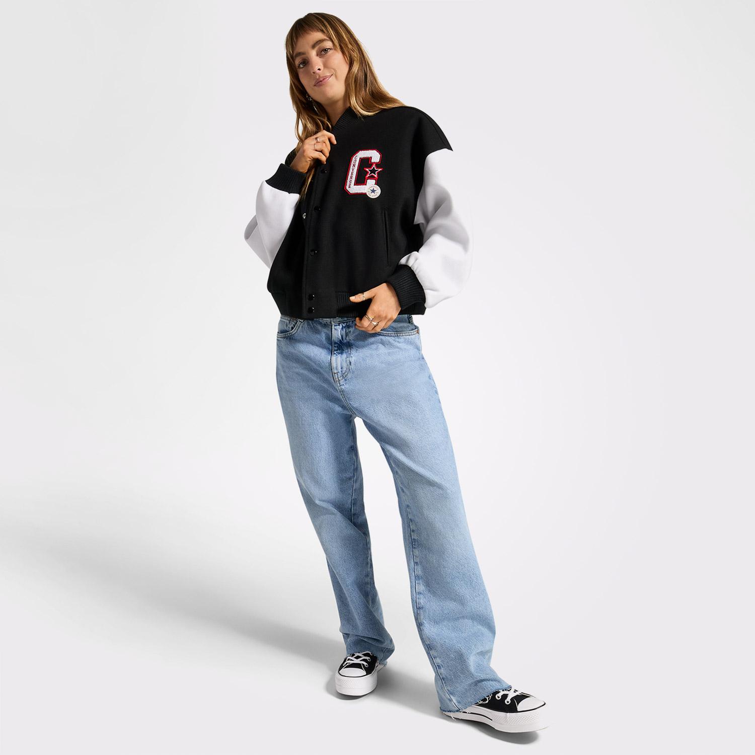 Converse Kadın Dik Yaka Siyah Bomber Ceket