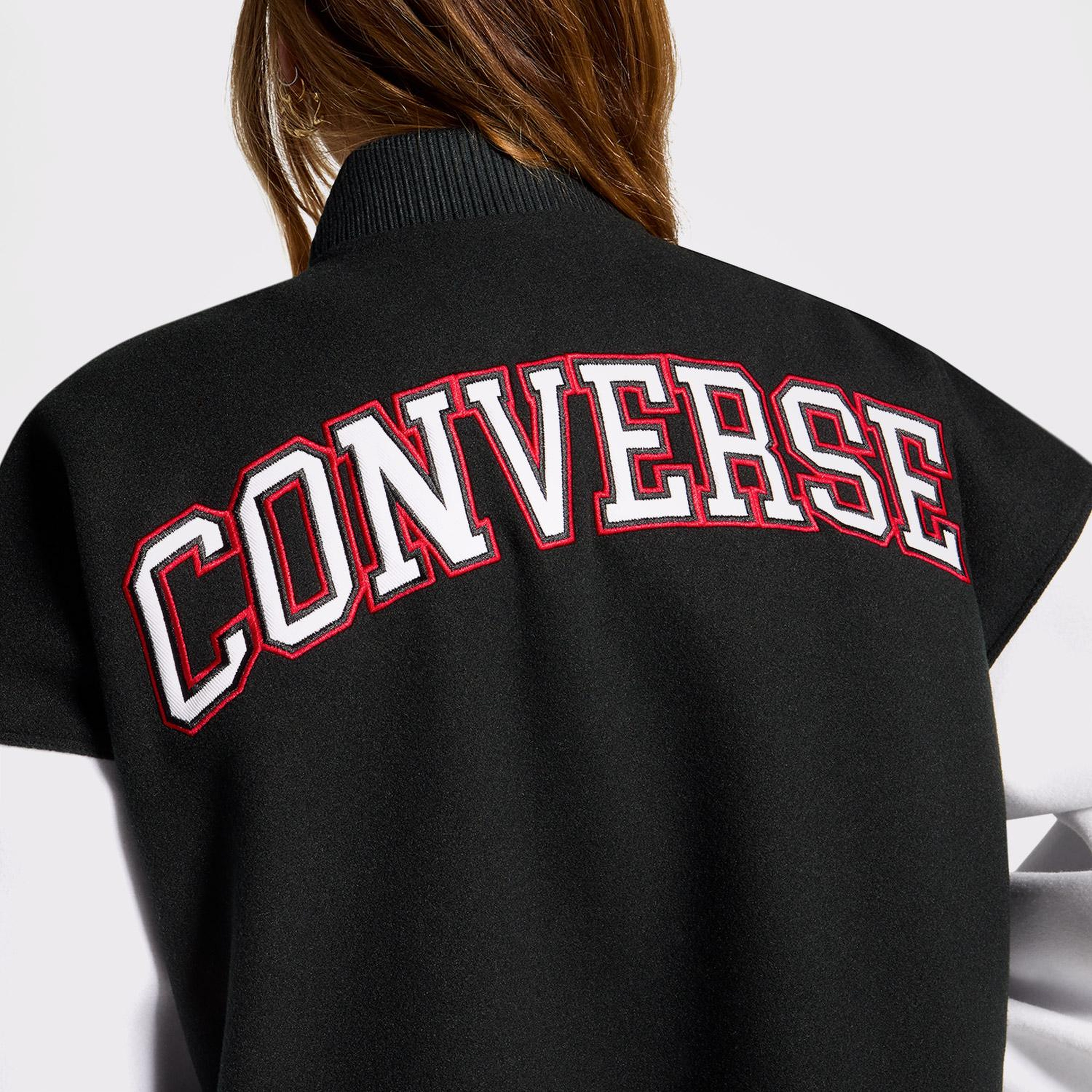 Converse Kadın Dik Yaka Siyah Bomber Ceket