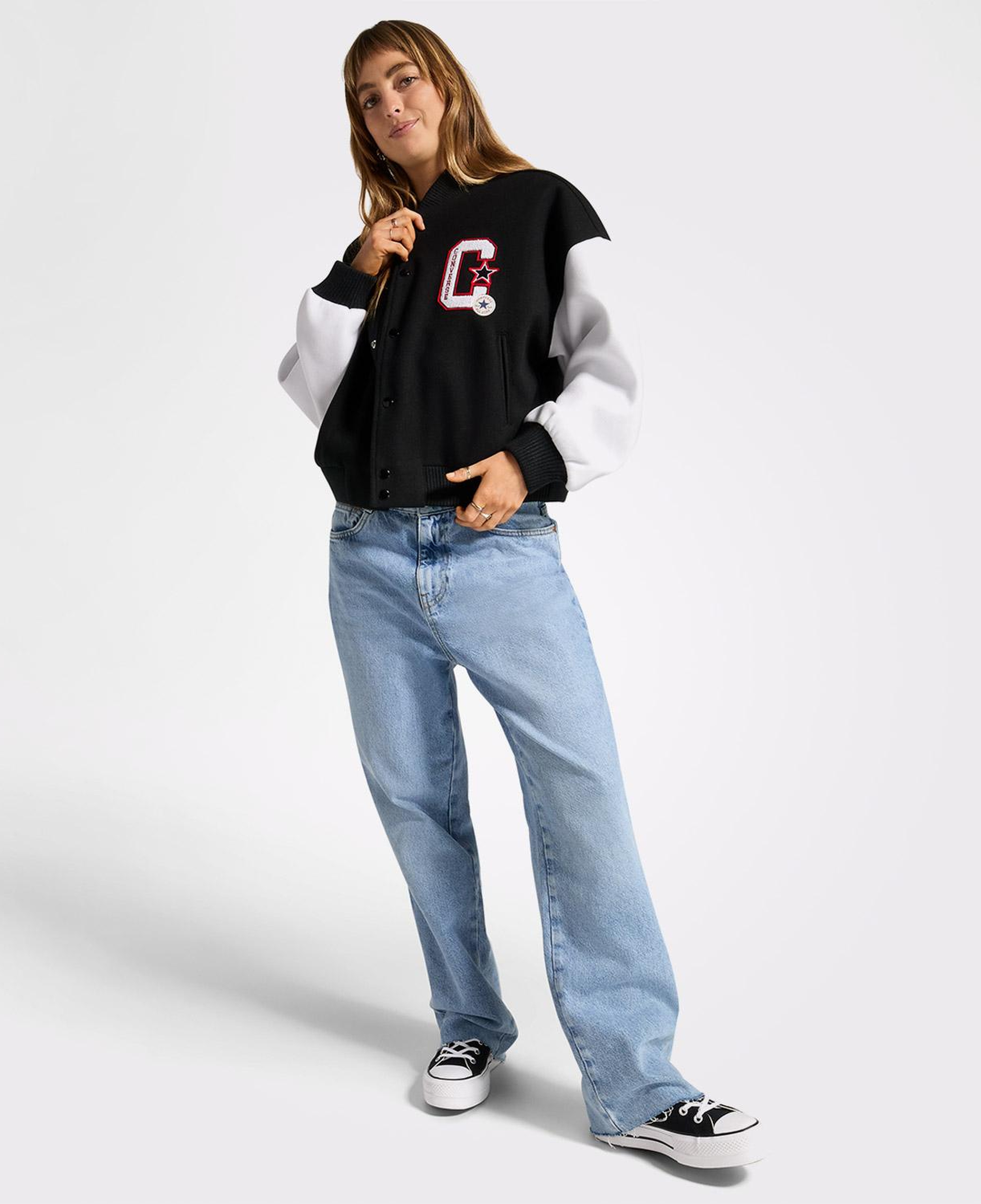 Converse Kadın Dik Yaka Siyah Bomber Ceket