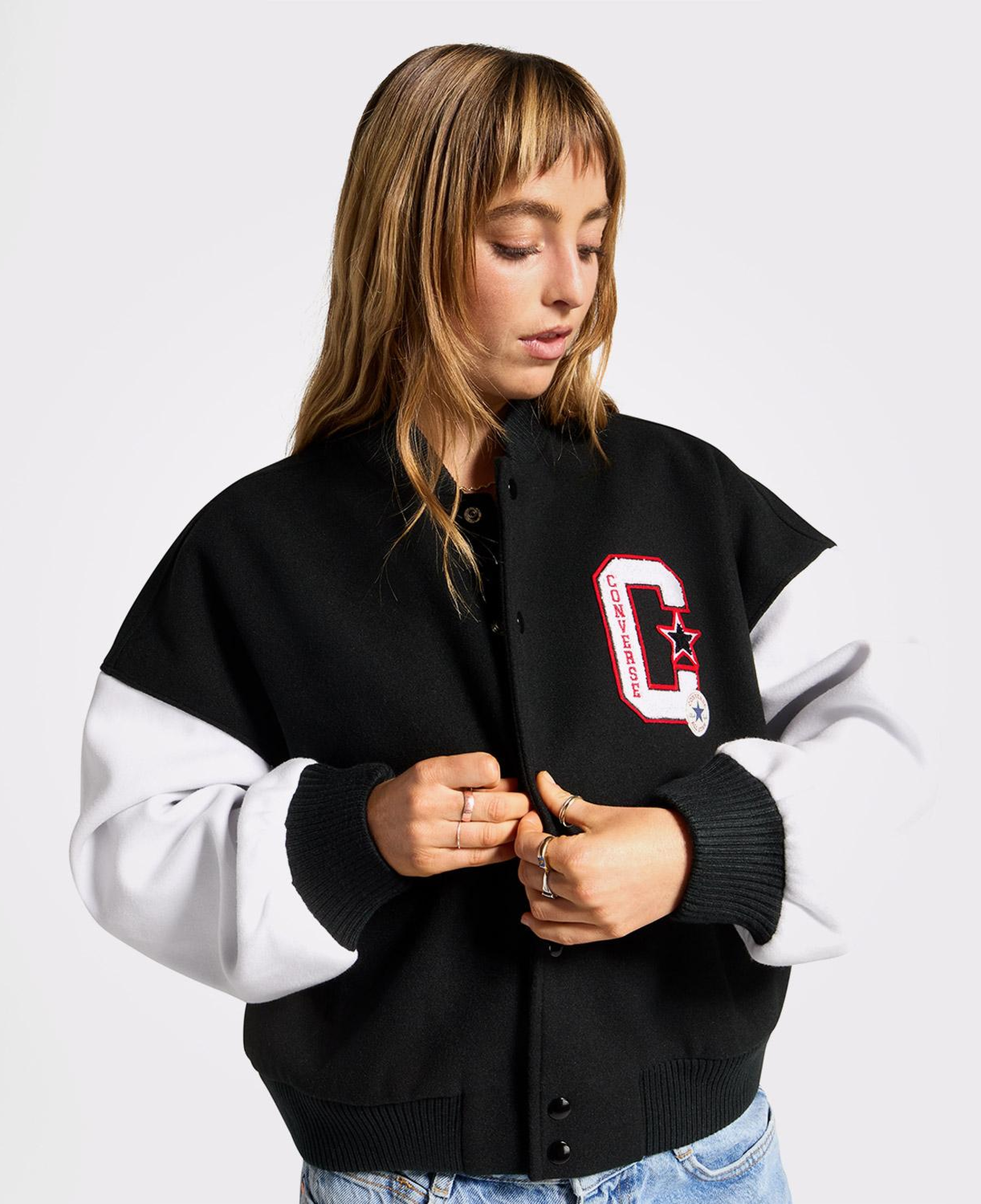 Converse Kadın Dik Yaka Siyah Bomber Ceket