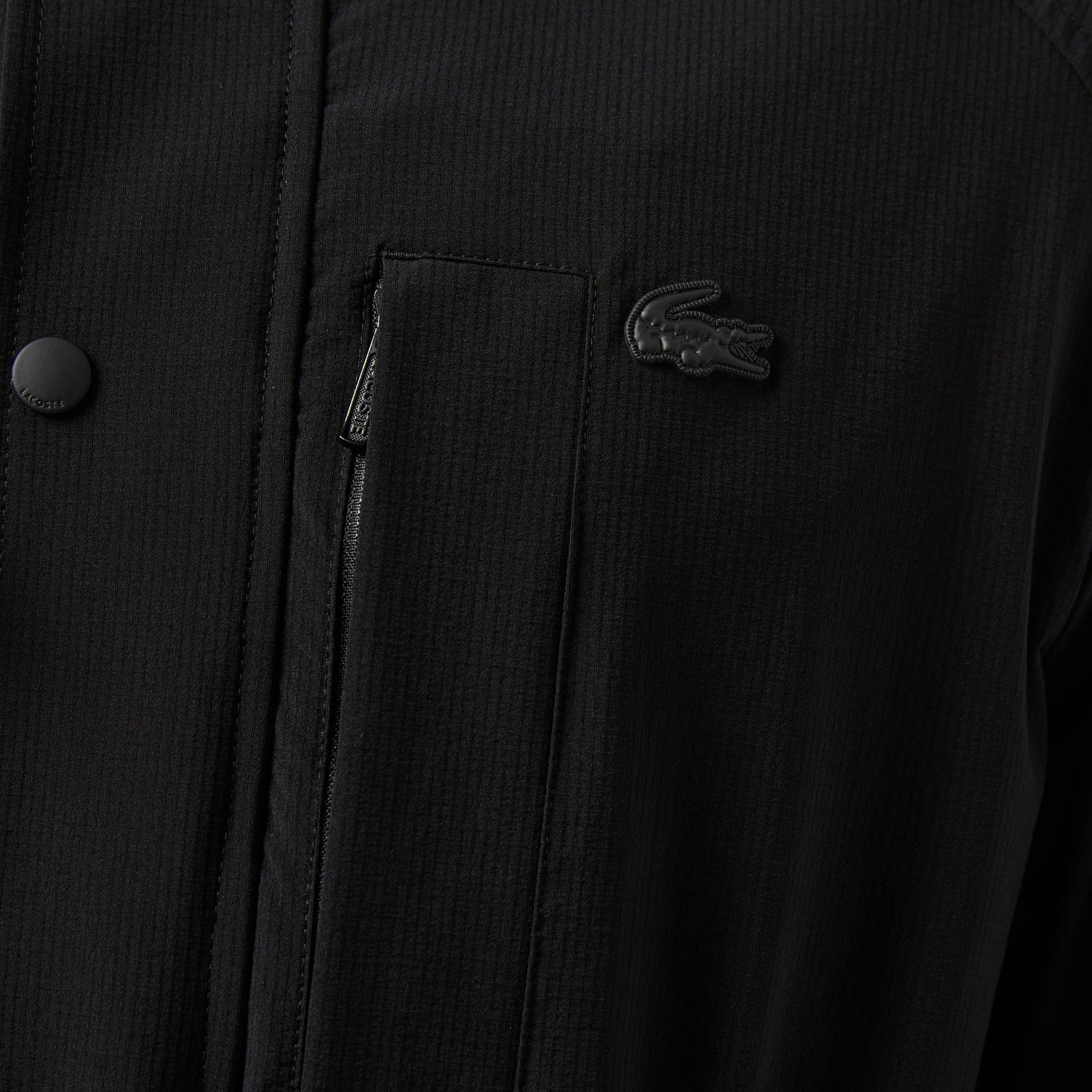 Lacoste Erkek Relaxed Fit Kapüşonlu Baskılı Siyah Mont