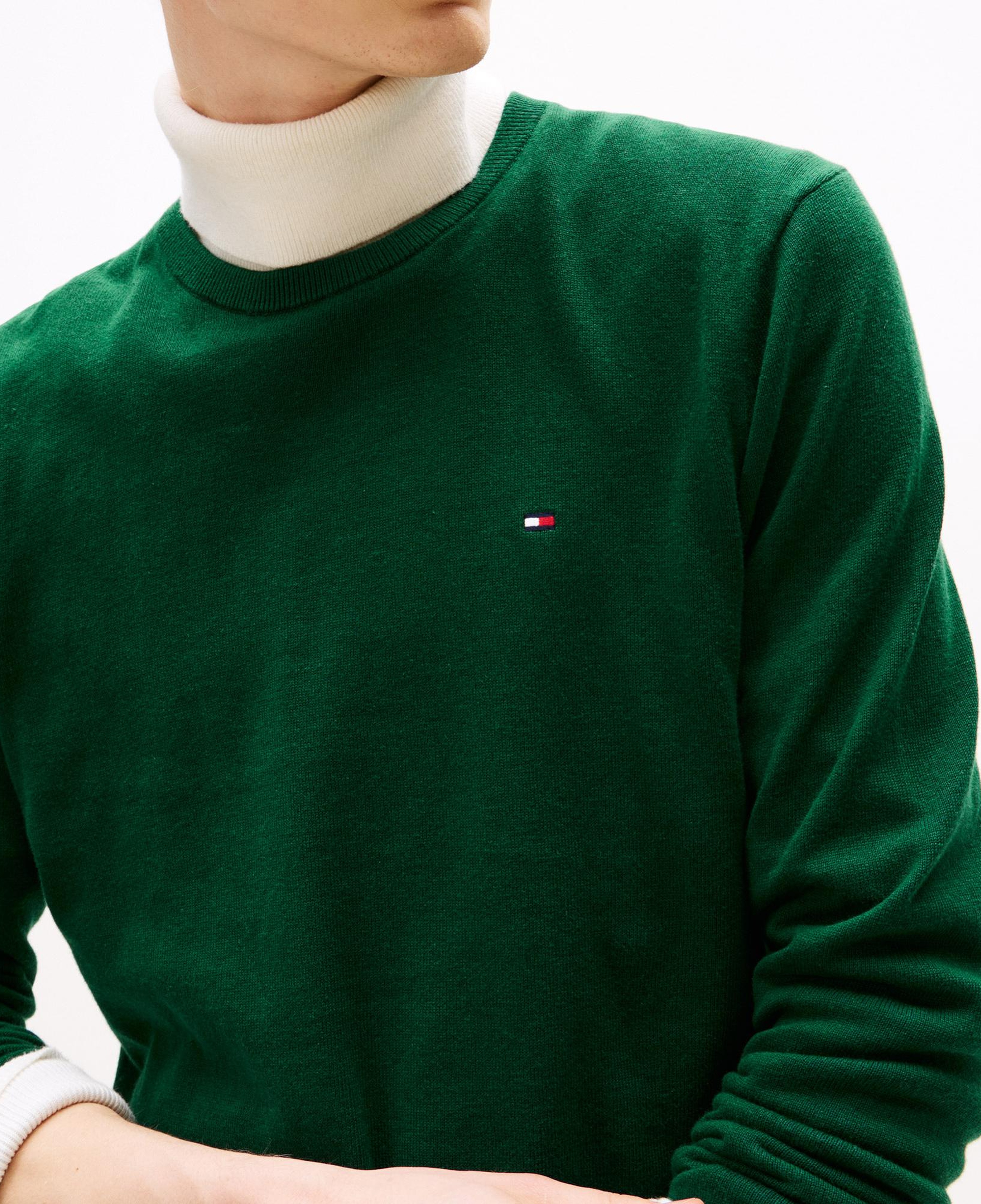 Tommy Hilfiger Essential Cotton Yuvarlak Yaka Erkek Yeşil Kazak