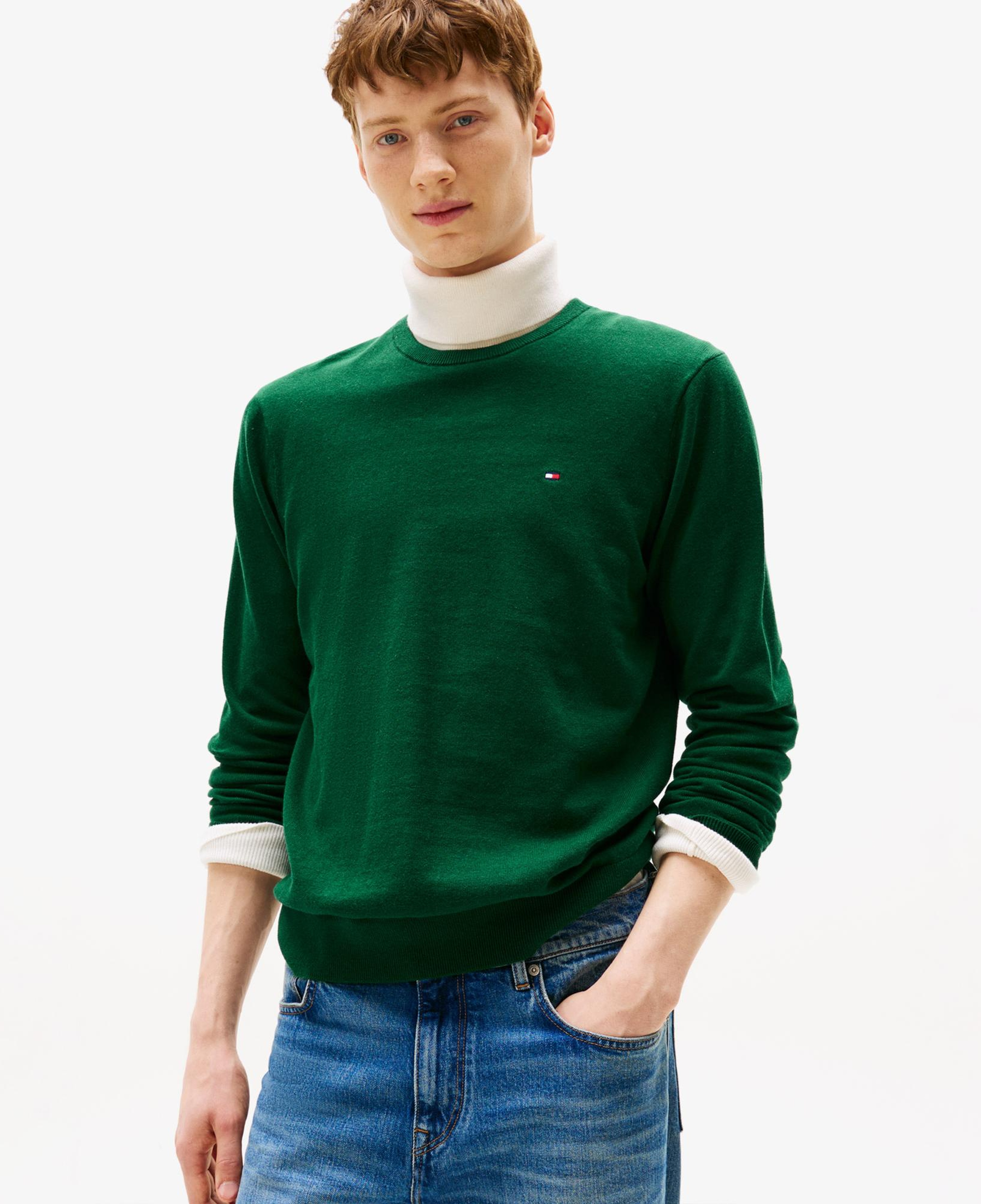 Tommy Hilfiger Essential Cotton Yuvarlak Yaka Erkek Yeşil Kazak