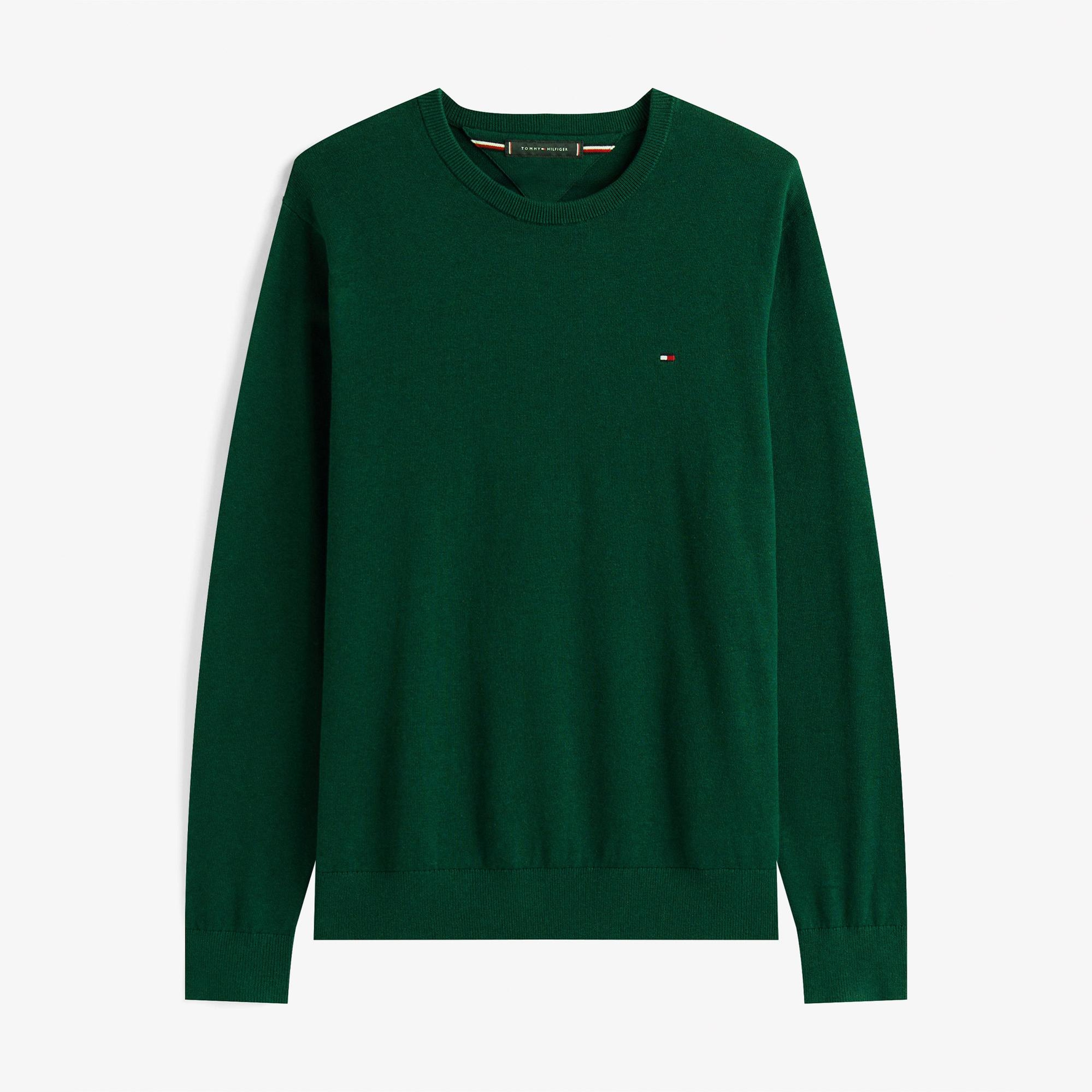 Tommy Hilfiger Essential Cotton Yuvarlak Yaka Erkek Yeşil Kazak