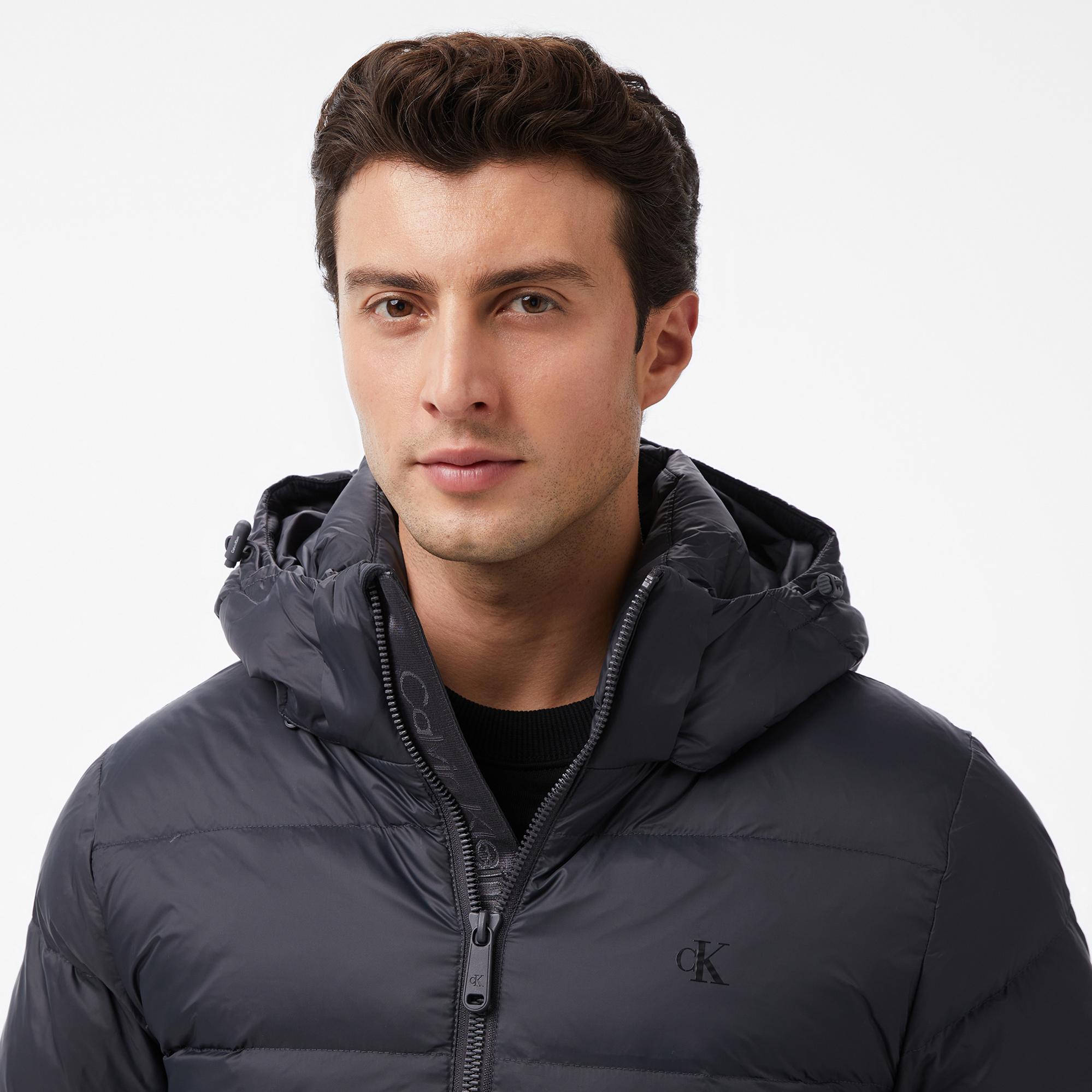 Calvin Klein Nylon Zip Off Hood Down Puffer Erkek Siyah Mont