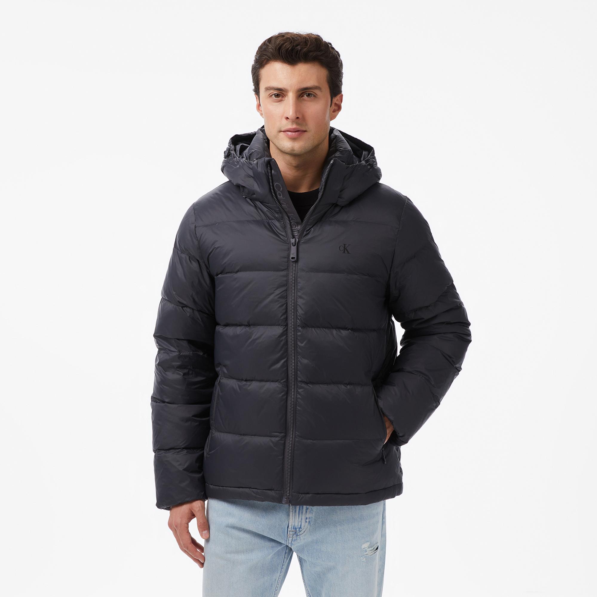 Calvin Klein Nylon Zip Off Hood Down Puffer Erkek Siyah Mont