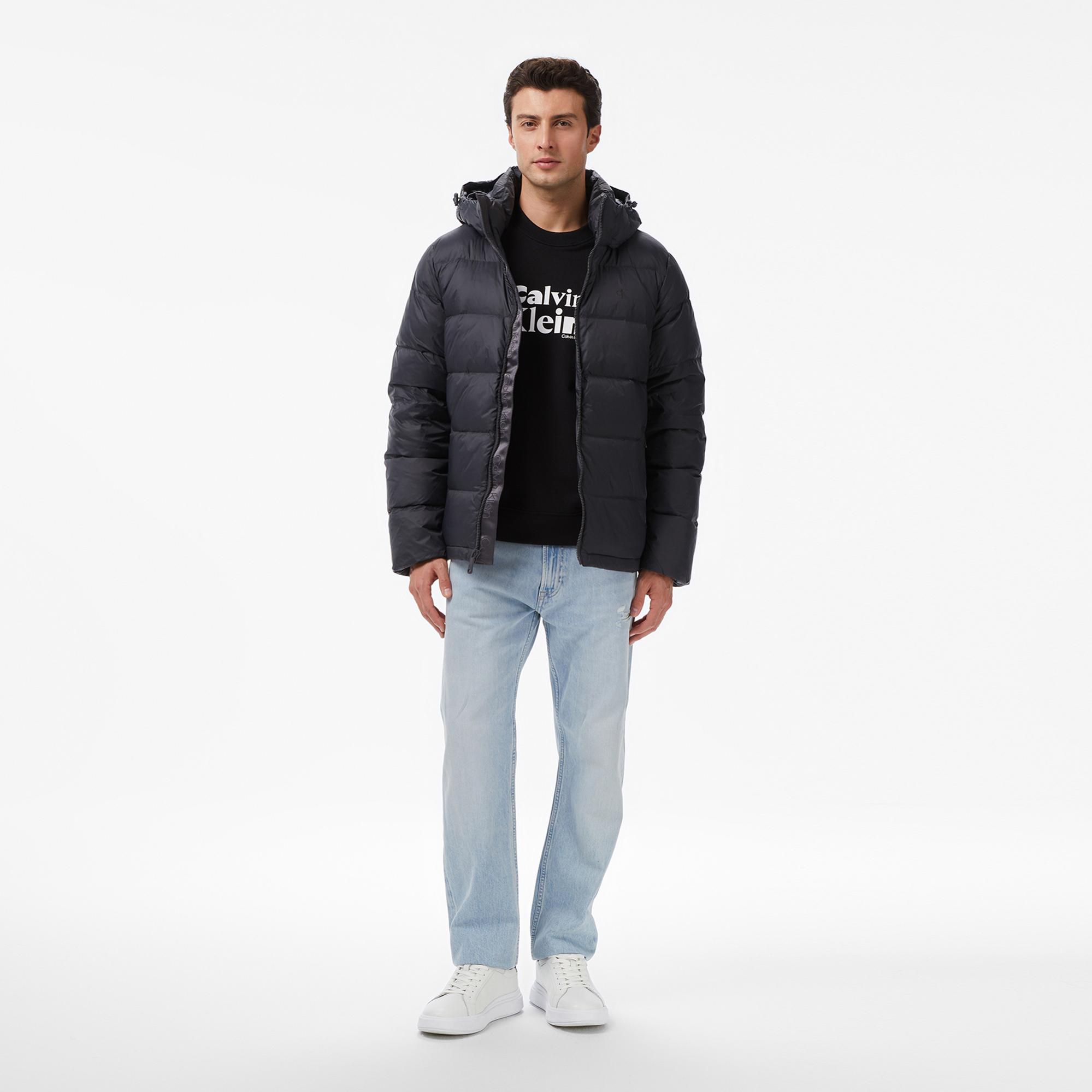 Calvin Klein Nylon Zip Off Hood Down Puffer Erkek Siyah Mont