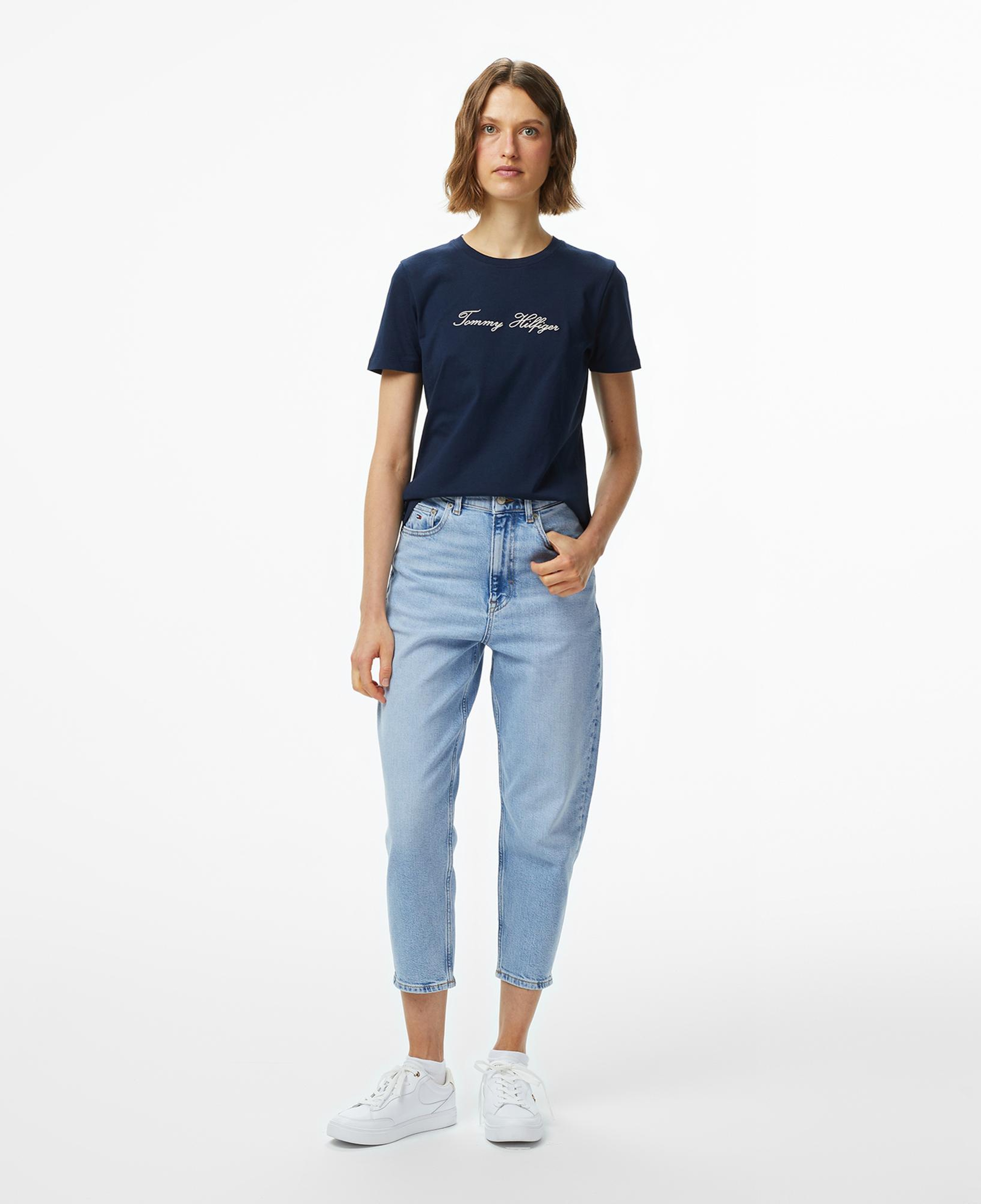 Tommy Hilfiger Lurex Script Regular Kadın Lacivert T-Shirt