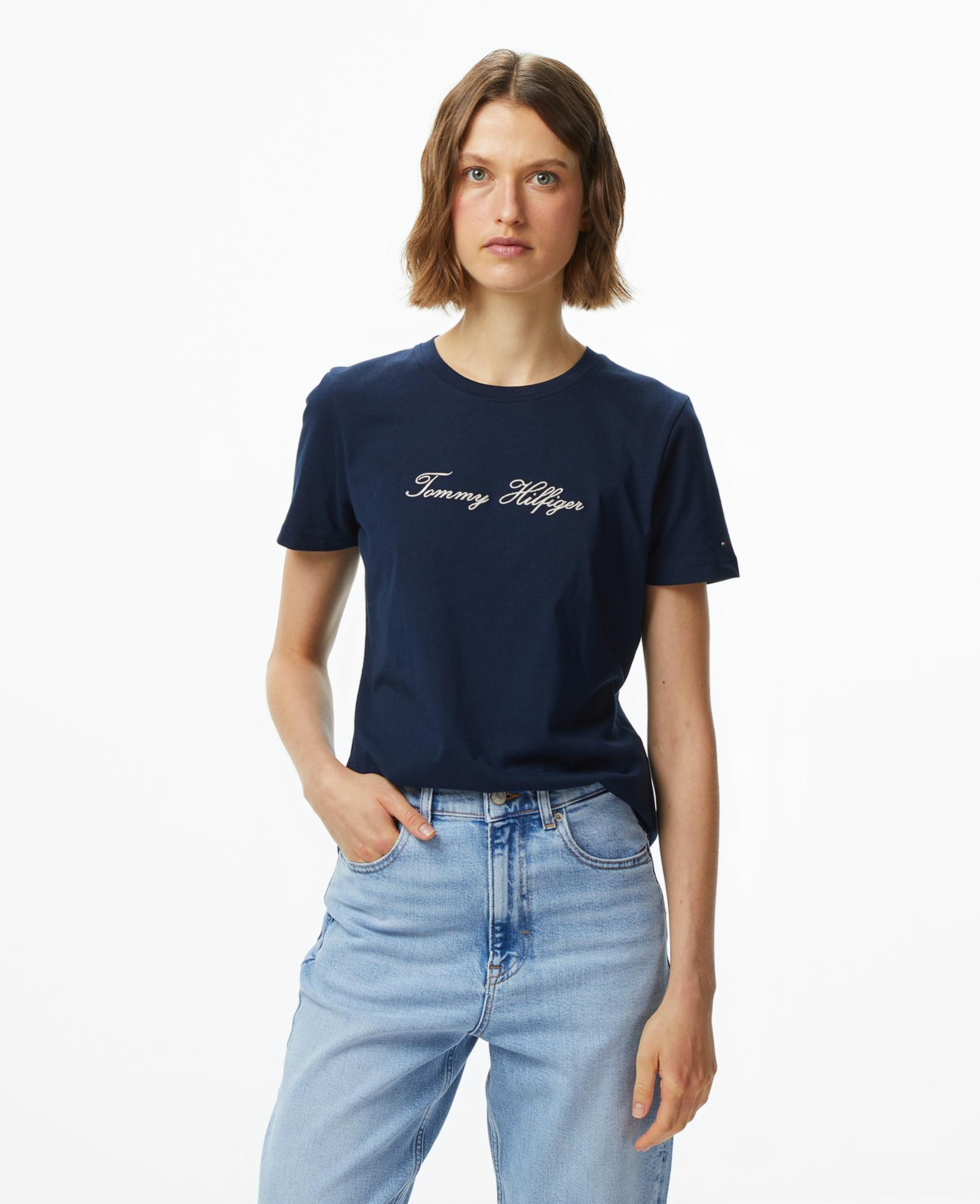Tommy Hilfiger Lurex Script Regular Kadın Lacivert T-Shirt