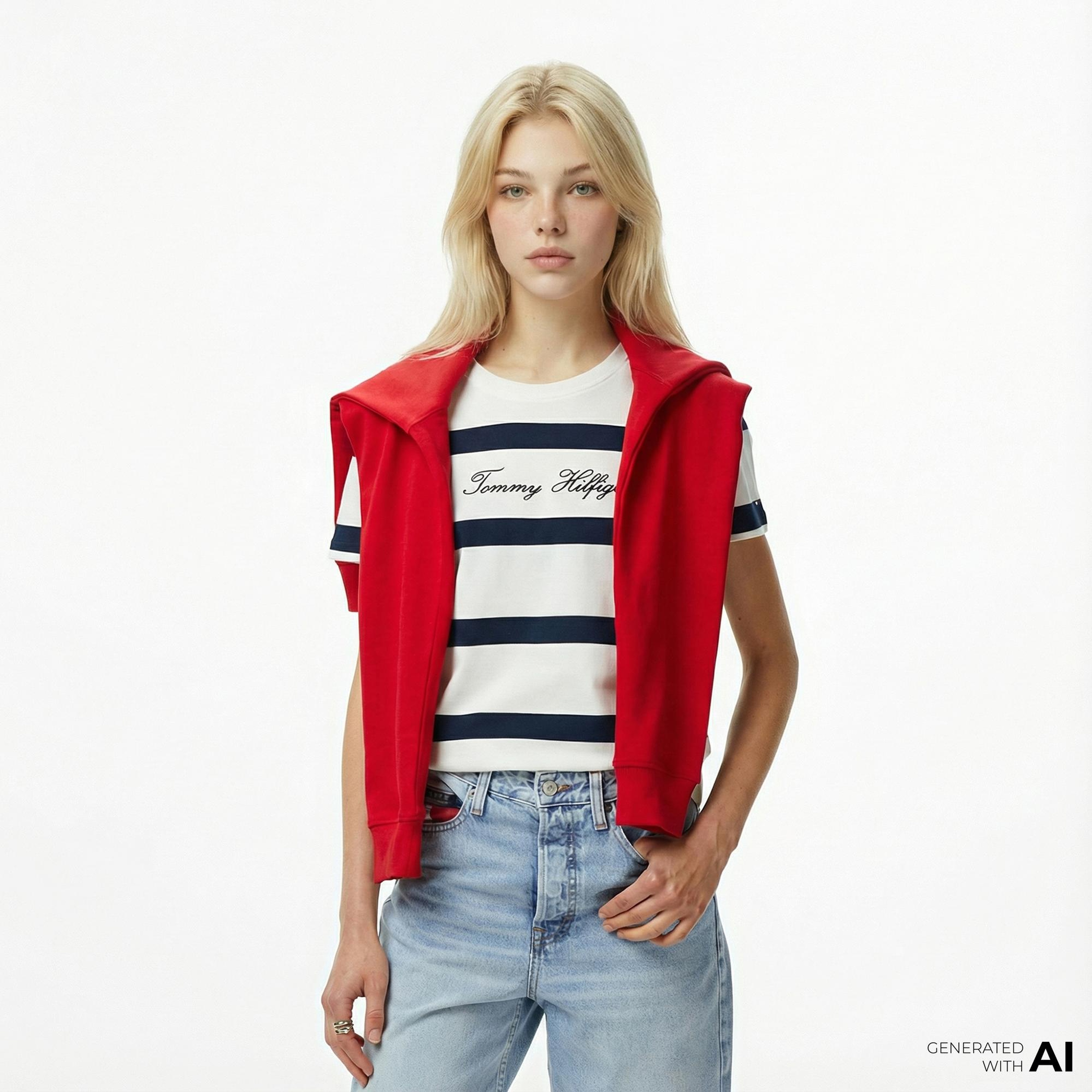 Tommy Hilfiger Script Regular Kadın Mavi T-Shirt