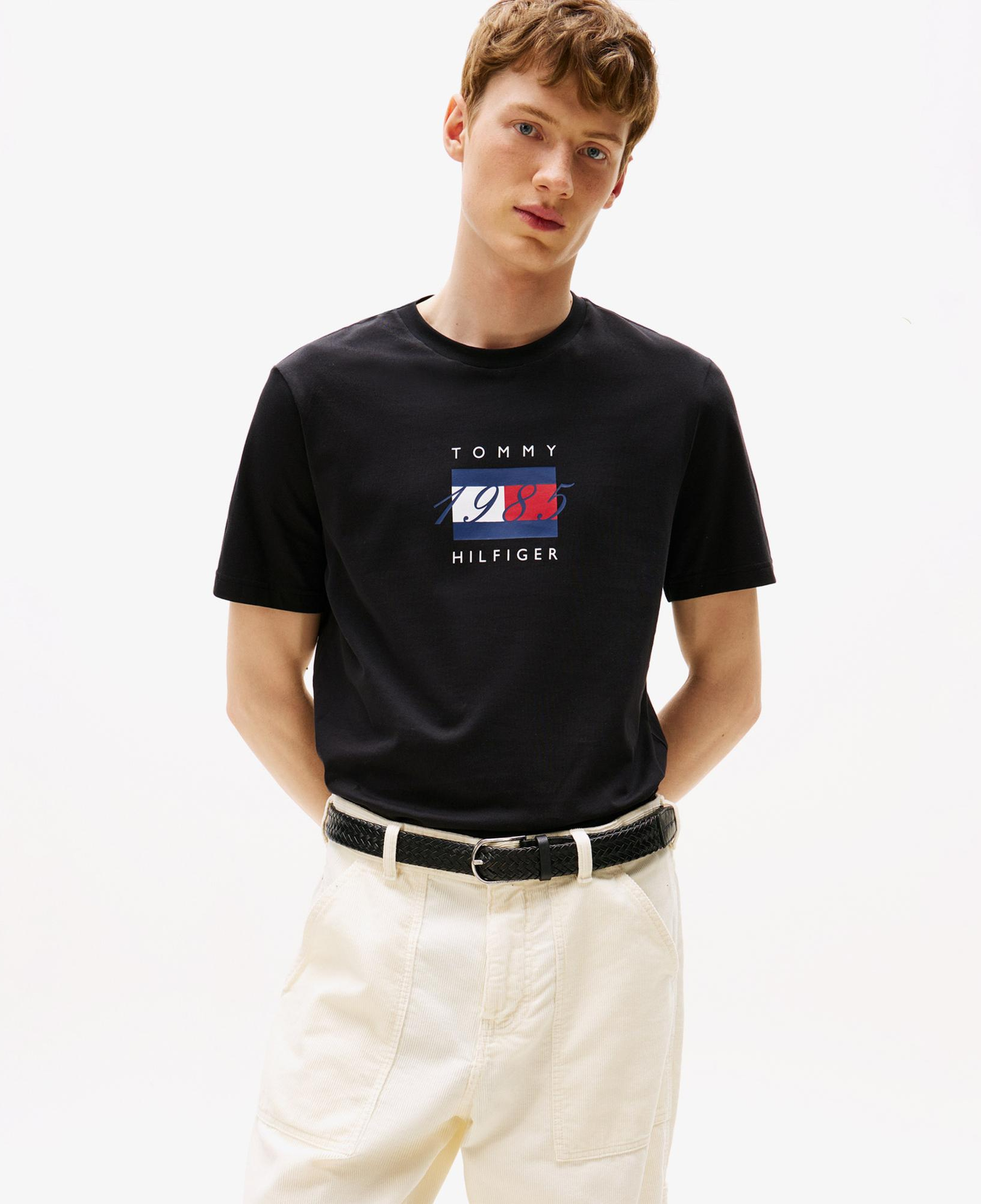 Tommy Hilfiger Linear Flag Graphic Erkek Siyah T-Shirt