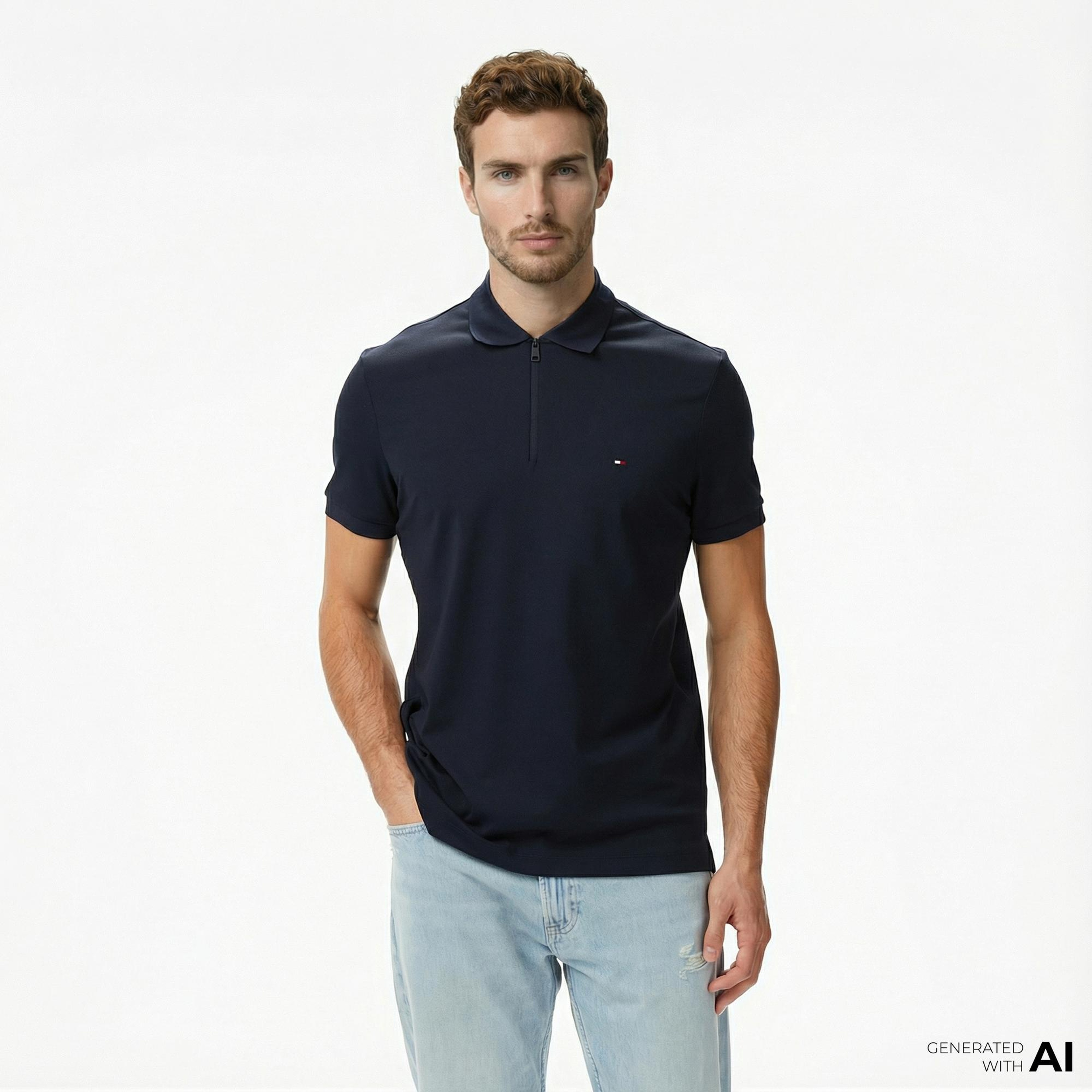 Tommy Hilfiger Performance Pique Erkek Lacivert Polo Yaka T-Shirt