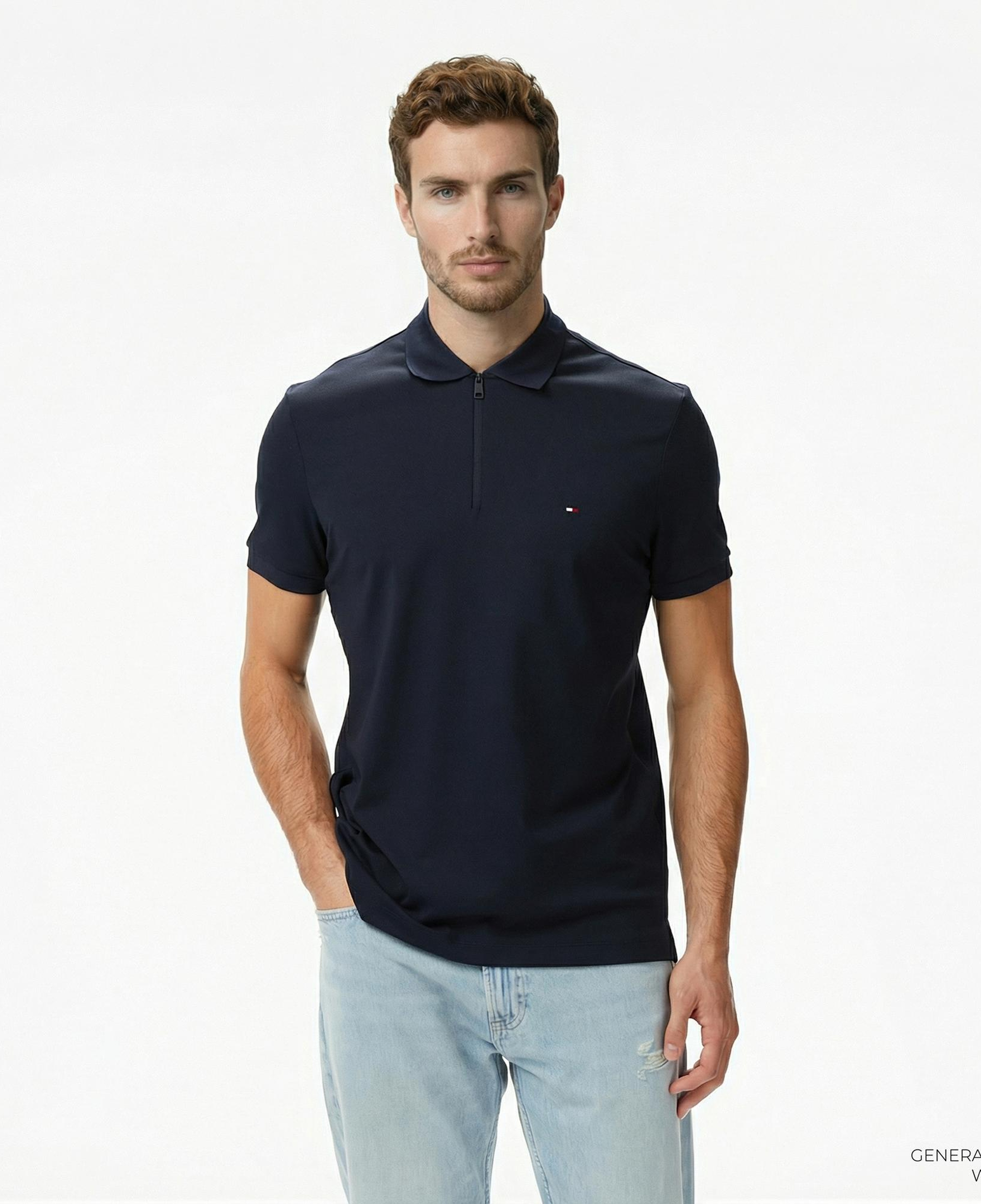Tommy Hilfiger Performance Pique Erkek Lacivert Polo Yaka T-Shirt