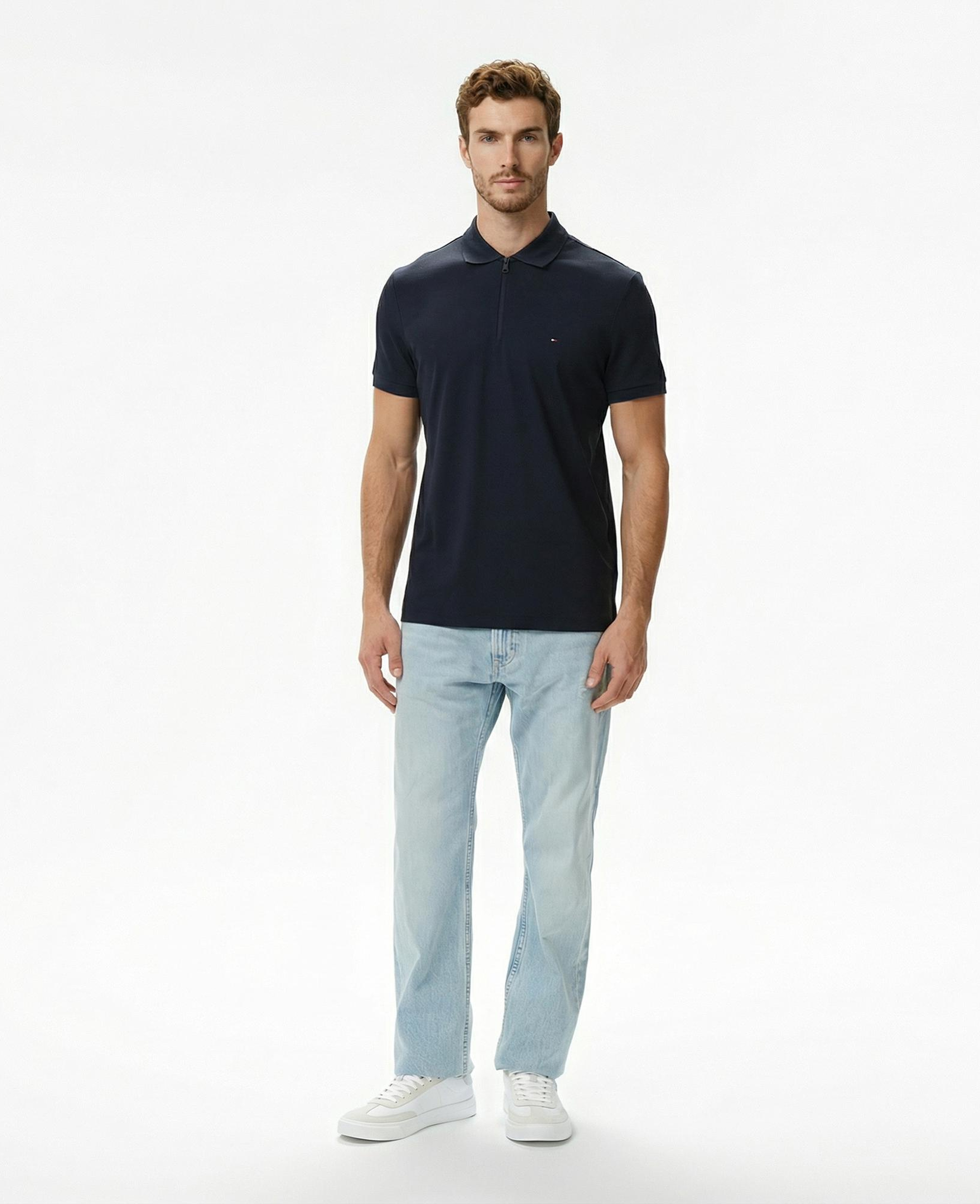 Tommy Hilfiger Performance Pique Erkek Lacivert Polo Yaka T-Shirt