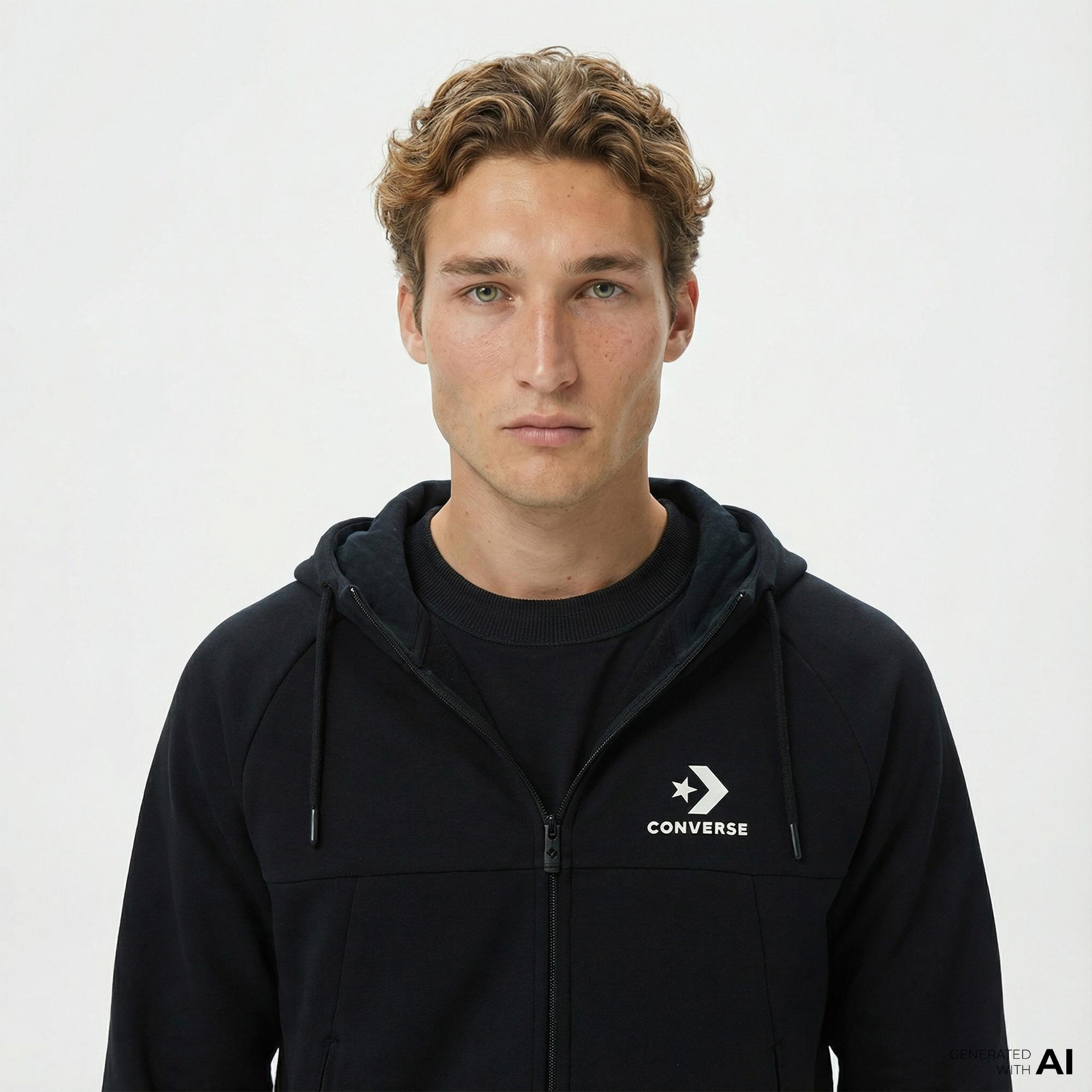 Converse Star Chevron Baskılı Regular Fit Erkek Siyah Hoodie