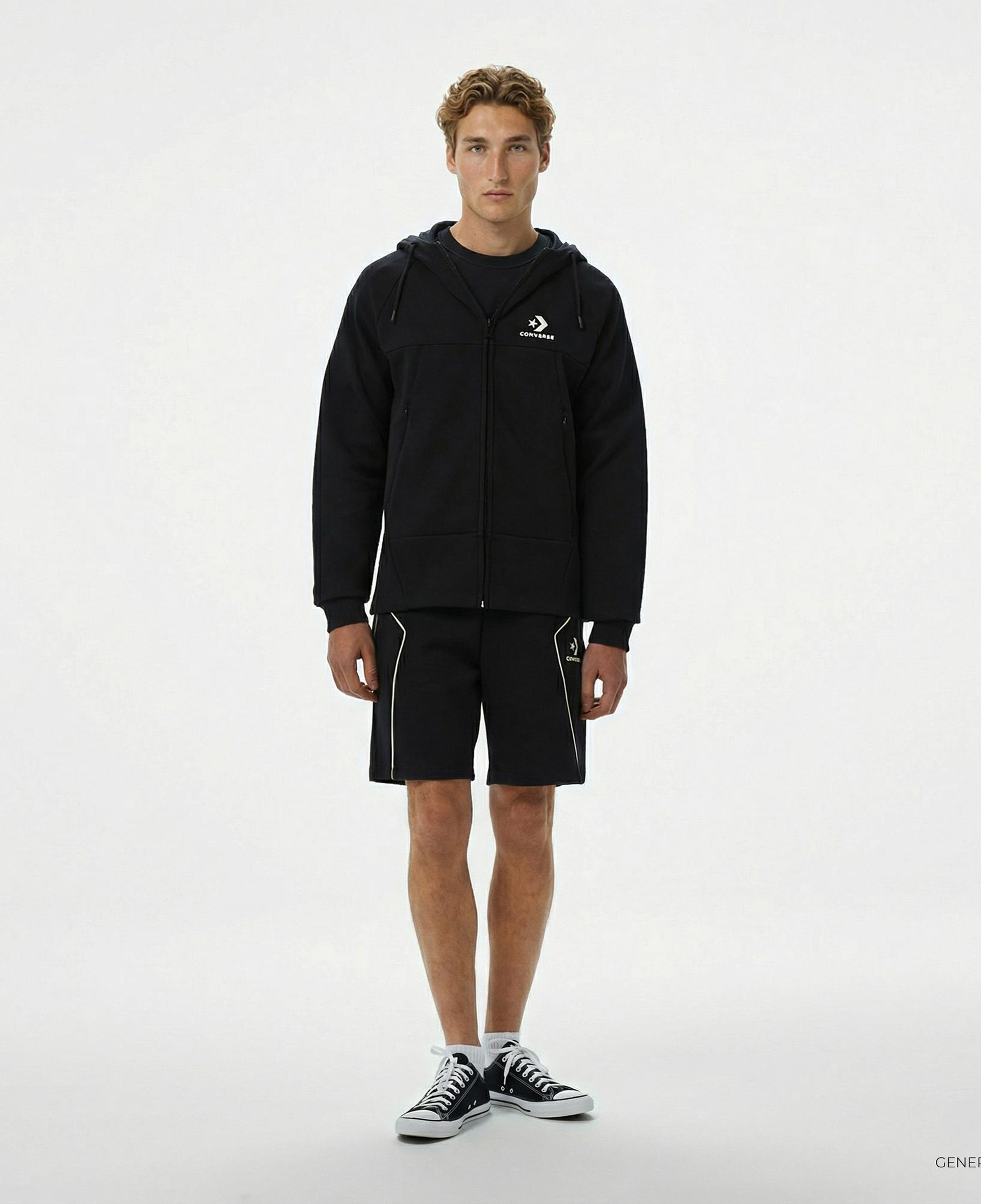 Converse Star Chevron Baskılı Regular Fit Erkek Siyah Hoodie