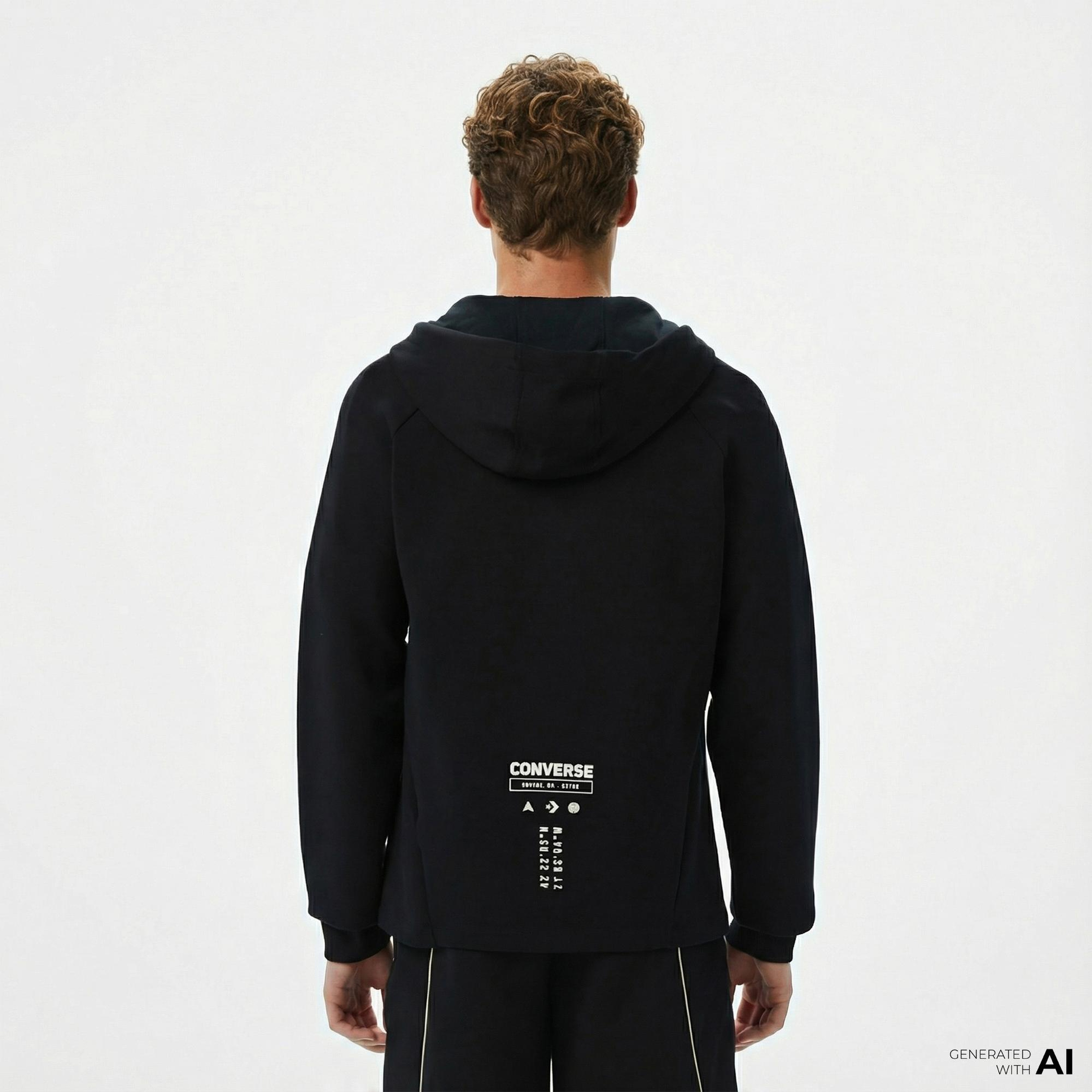 Converse Star Chevron Baskılı Regular Fit Erkek Siyah Hoodie