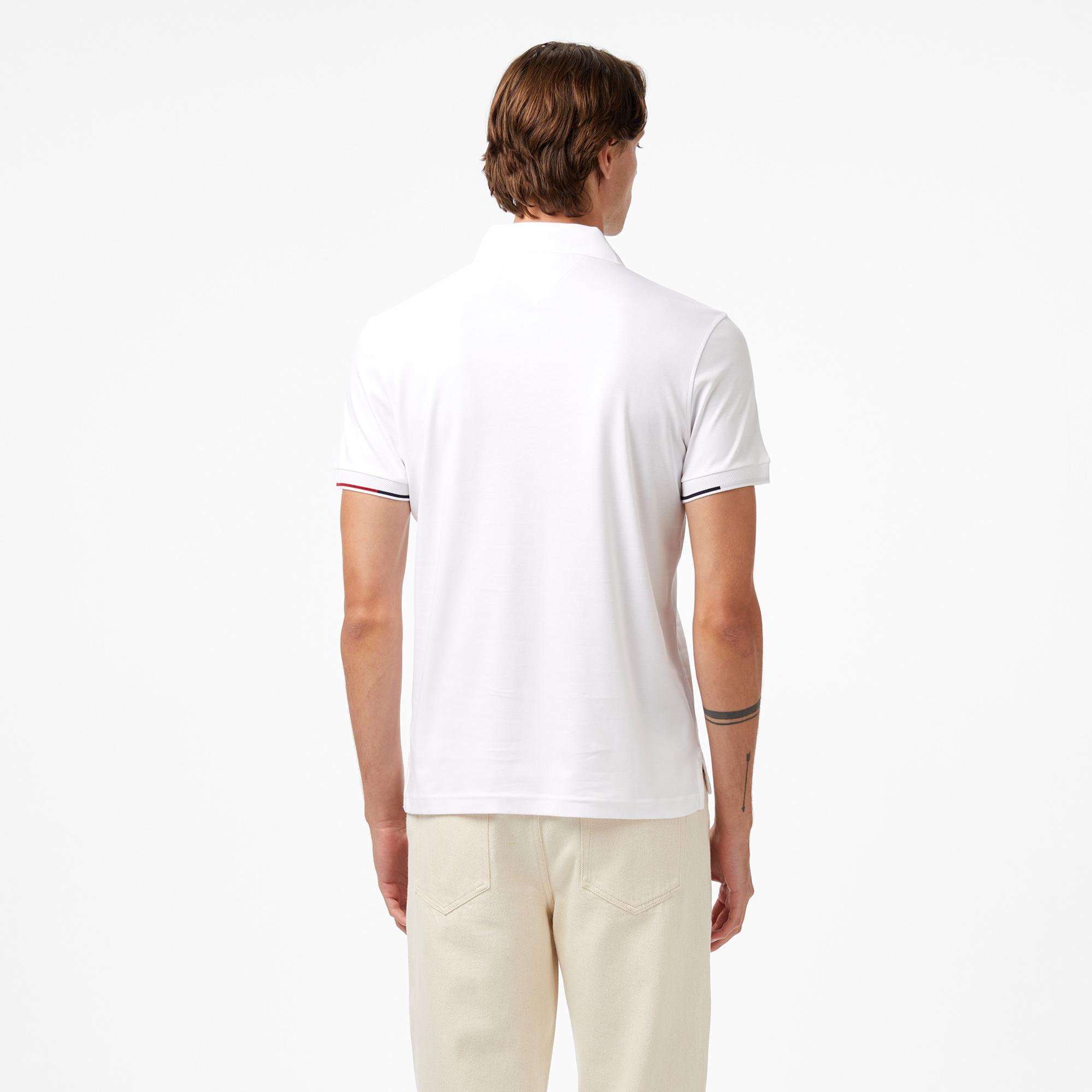 Tommy Hilfiger İnterlock Flagcuff Slim Fit Erkek Beyaz Polo Yaka T-Shirt